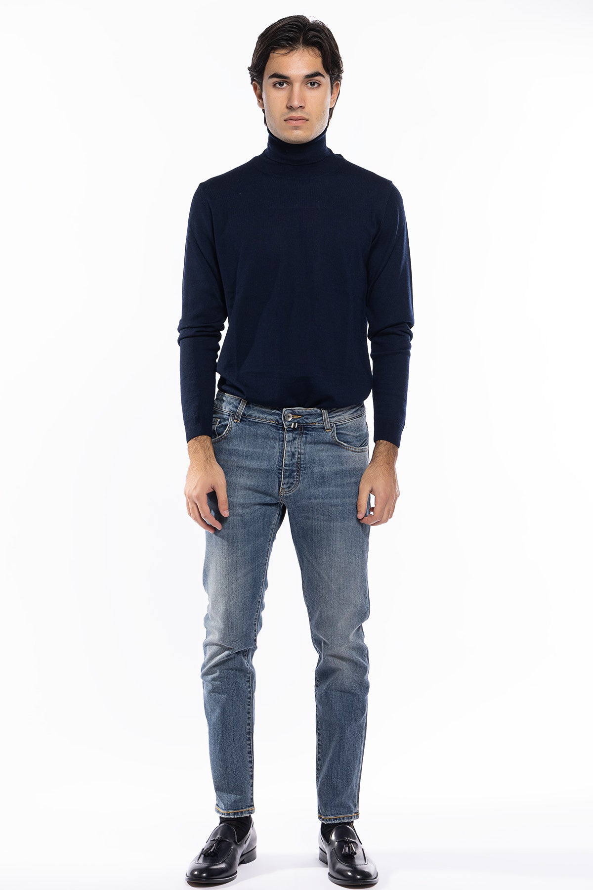 Jeans da uomo con sfumature beige modello 5 tasche slim fit made in italy
