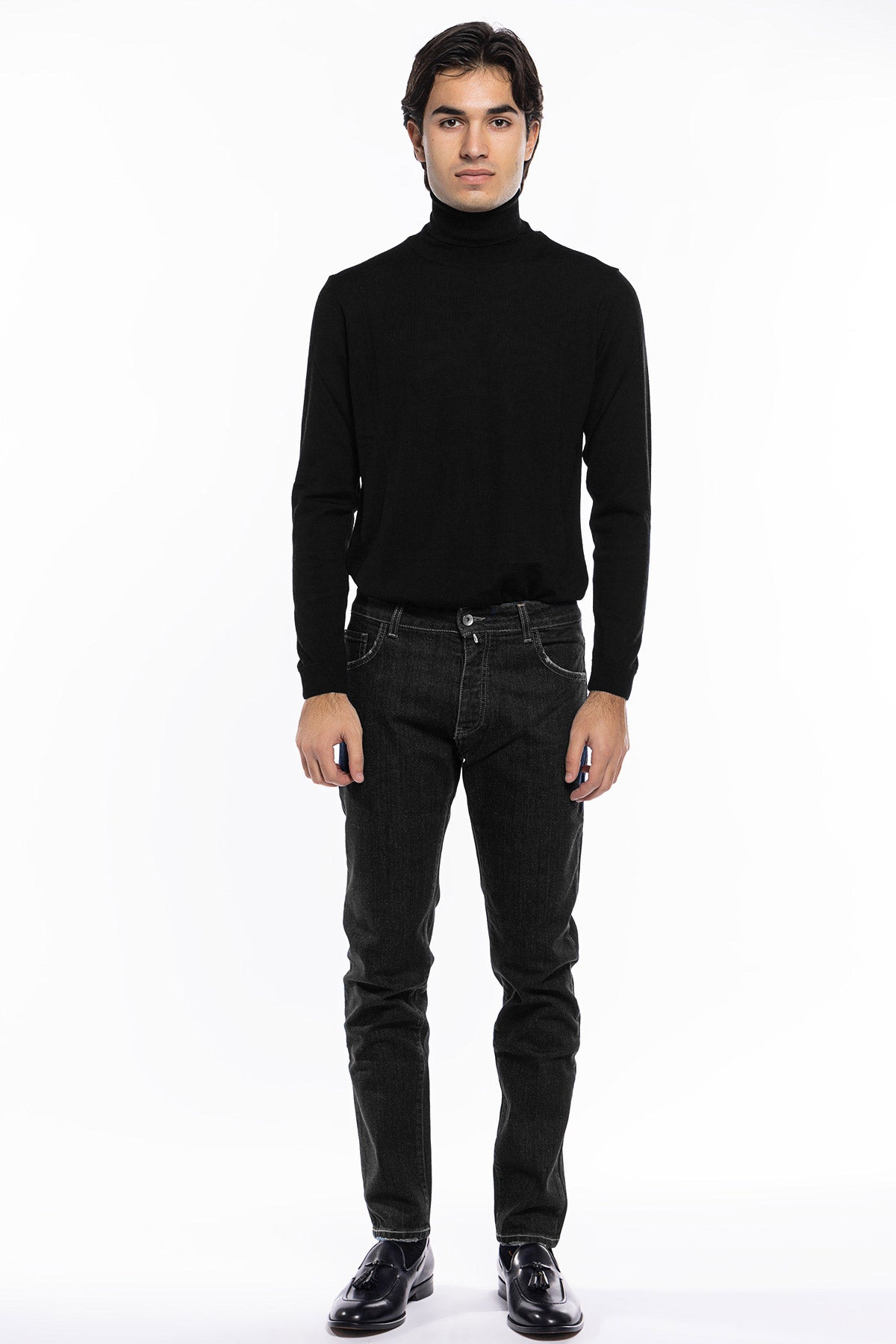 Jeans da uomo nero lavaggio zero modello 5 tasche slim fit made in italy