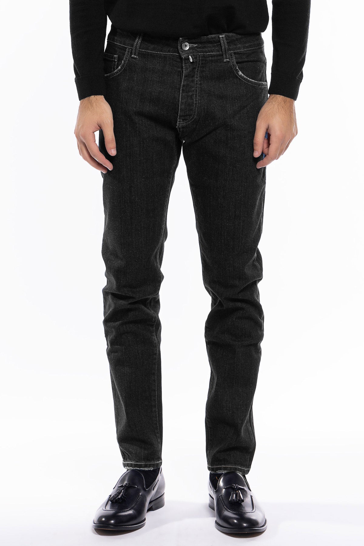 Jeans da uomo nero lavaggio zero modello 5 tasche slim fit made in italy
