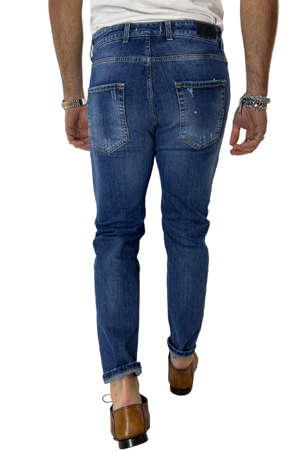 Jeans strappati da uomo con sfumature bianche e schizzi di pittura slim fit made in italy