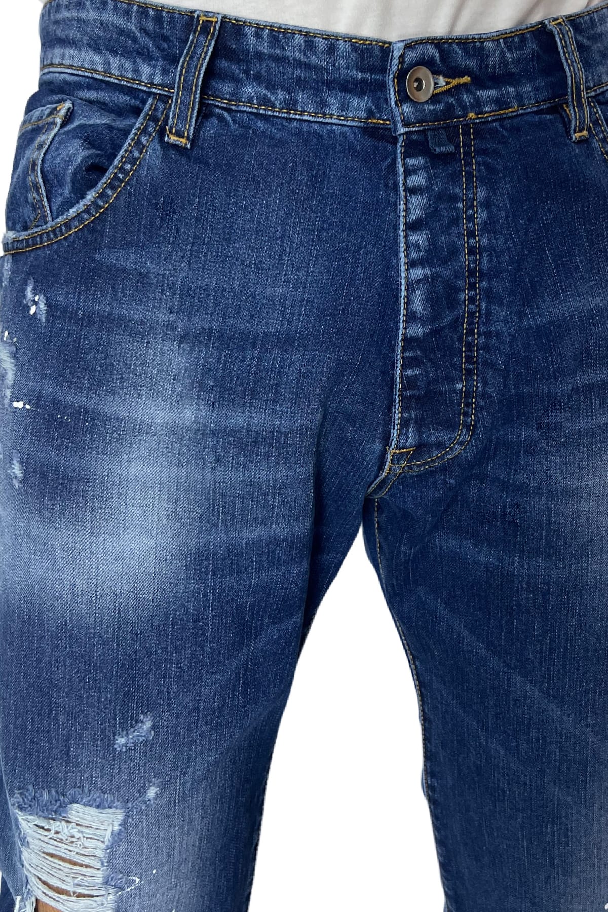 Jeans strappati da uomo con sfumature bianche e schizzi di pittura regular fit made in italy
