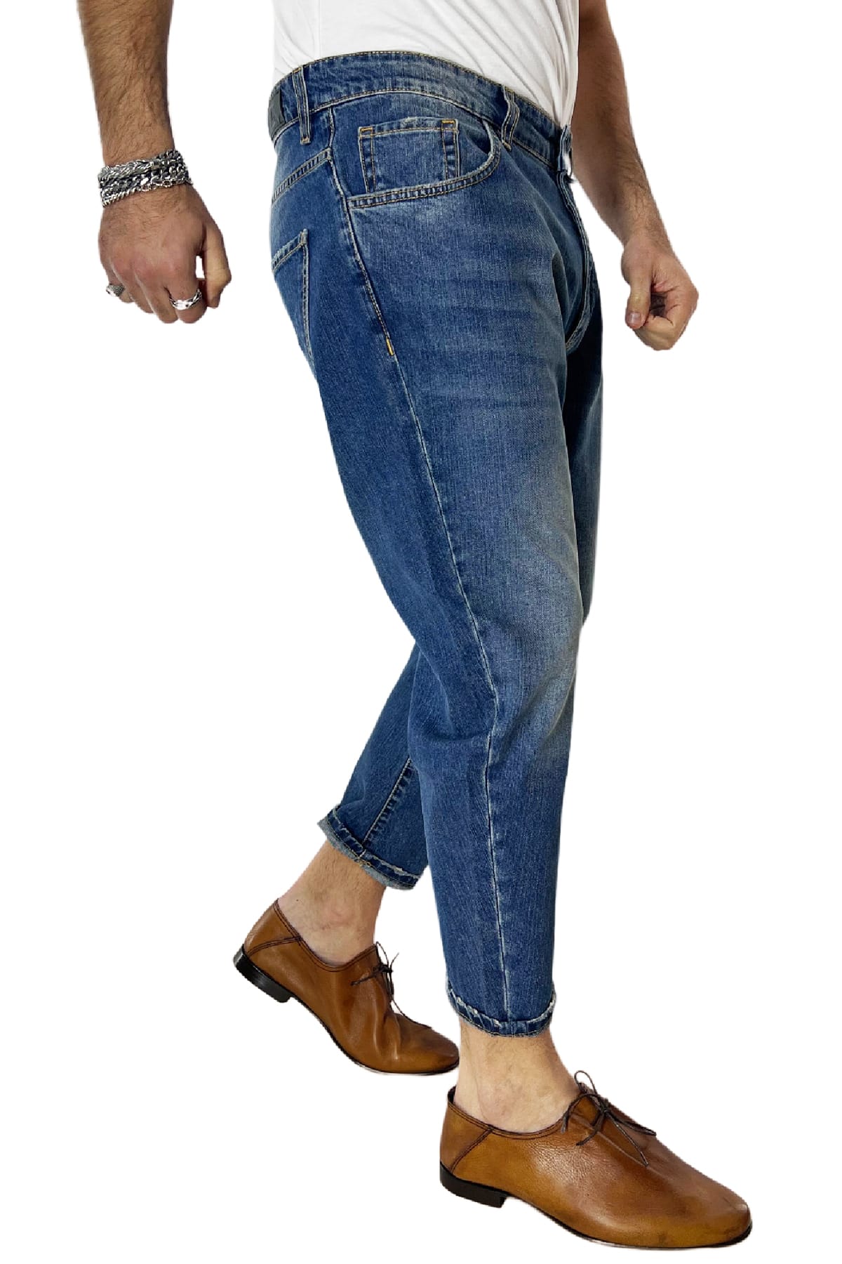 Jeans da uomo con sfumature beige modello 5 tasche regular fit made in italy