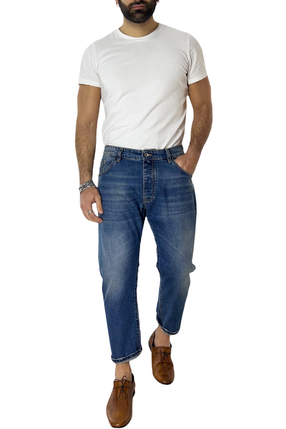 Jeans da uomo con sfumature beige modello 5 tasche regular fit made in italy