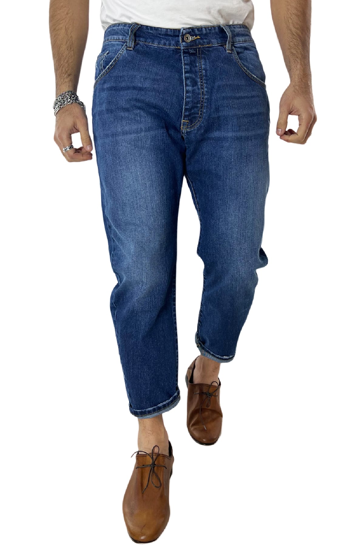 Jeans strappati da uomo con sfumature bianche modello 5 tasche regular fit made in italy