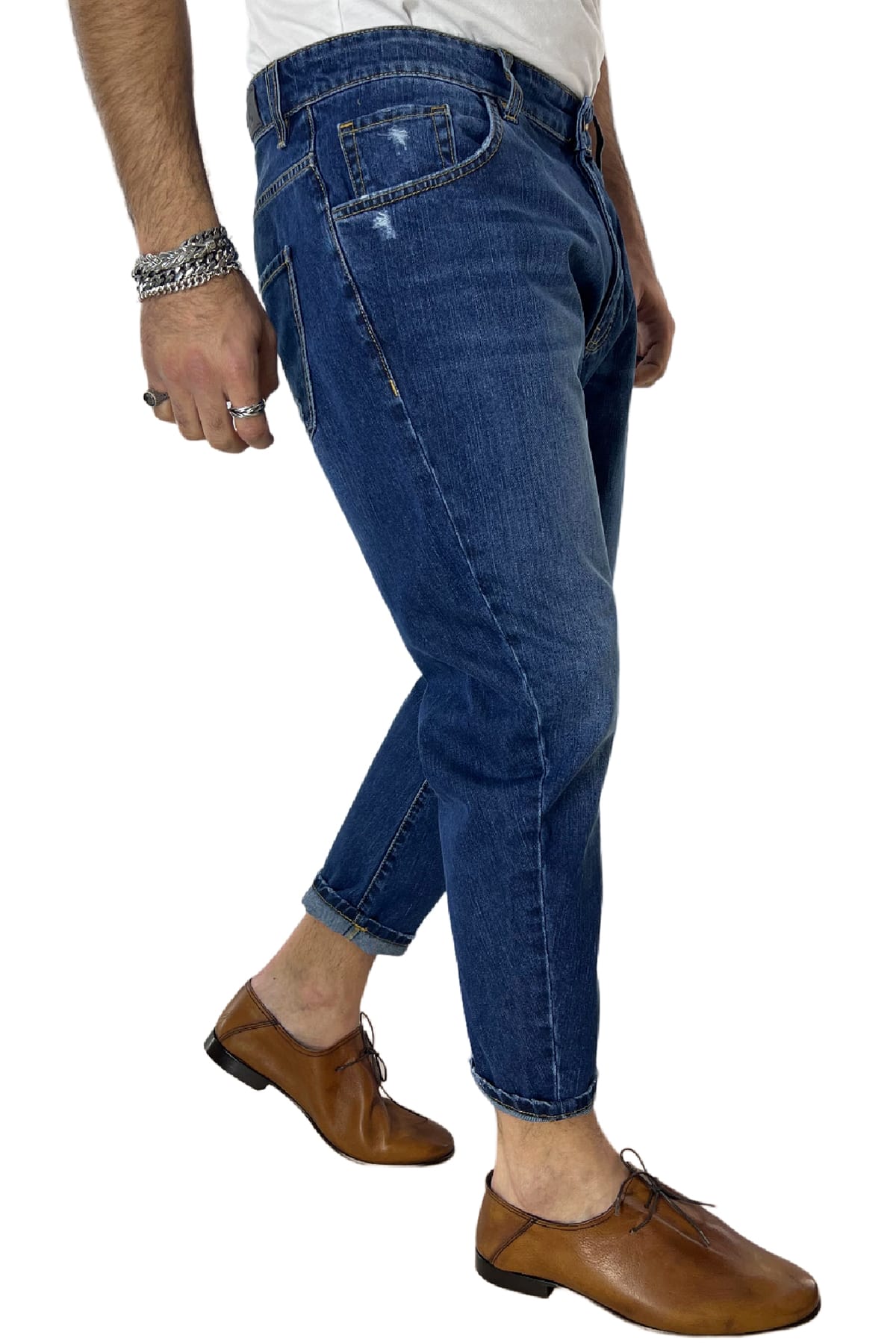 Jeans strappati da uomo con sfumature bianche modello 5 tasche regular fit made in italy