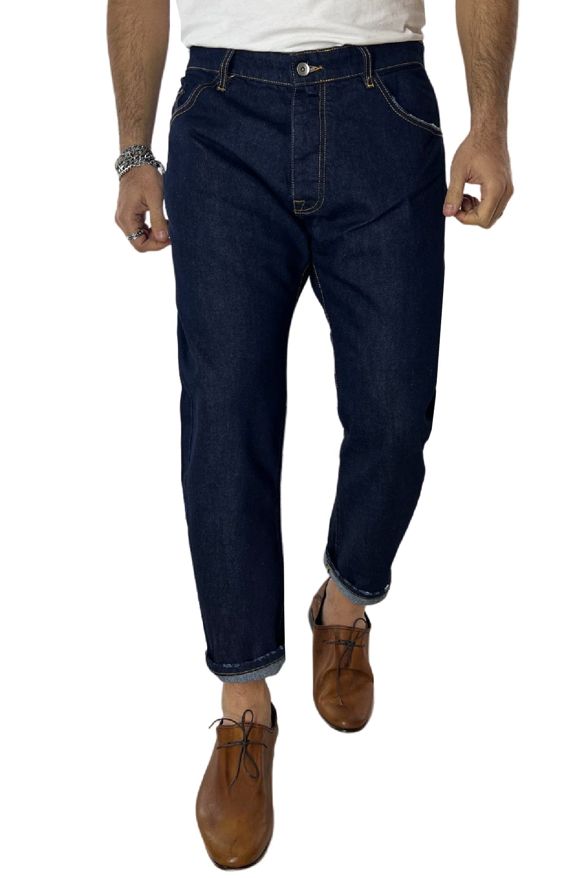 Jeans da uomo blu lavaggio zero modello 5 tasche regular fit made in italy