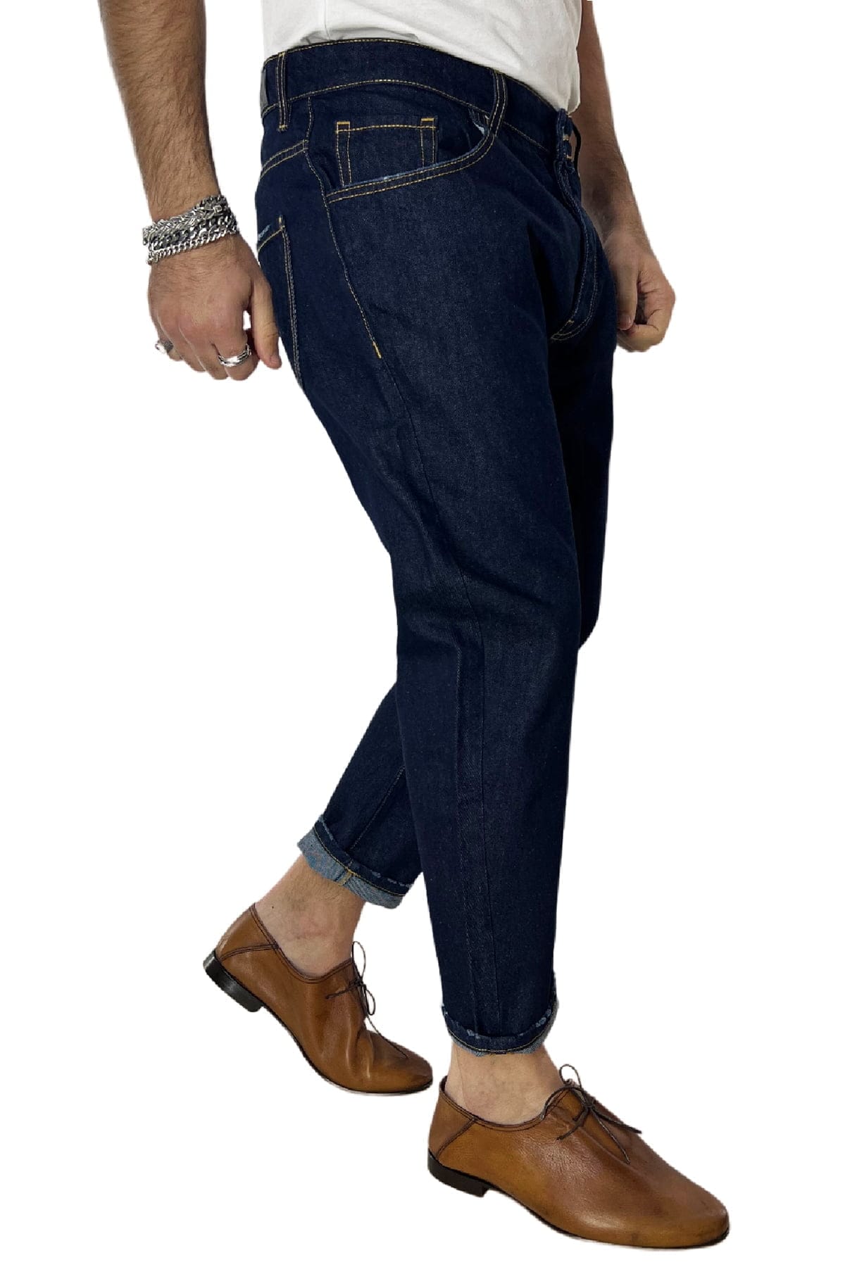 Jeans da uomo blu lavaggio zero modello 5 tasche regular fit made in italy