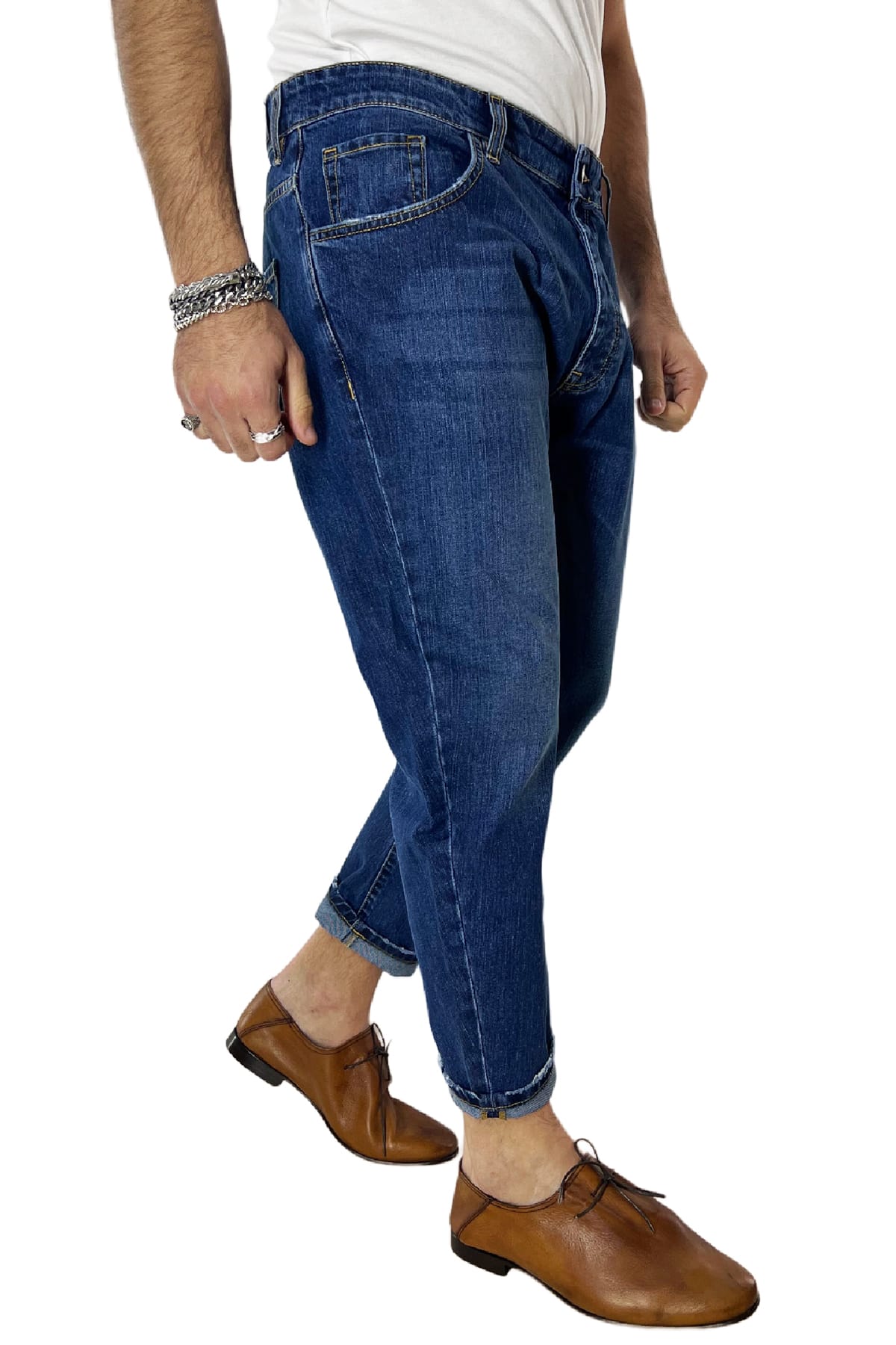 Jeans da uomo con sfumature bianche modello 5 tasche regular fit made in italy