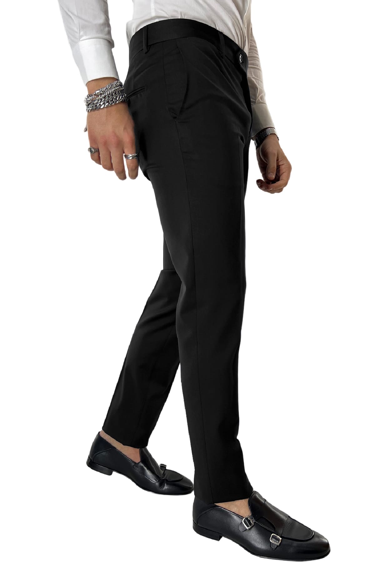 Pantalone uomo nero tasca america in fresco lana 100% Vitale Barberis Canonico