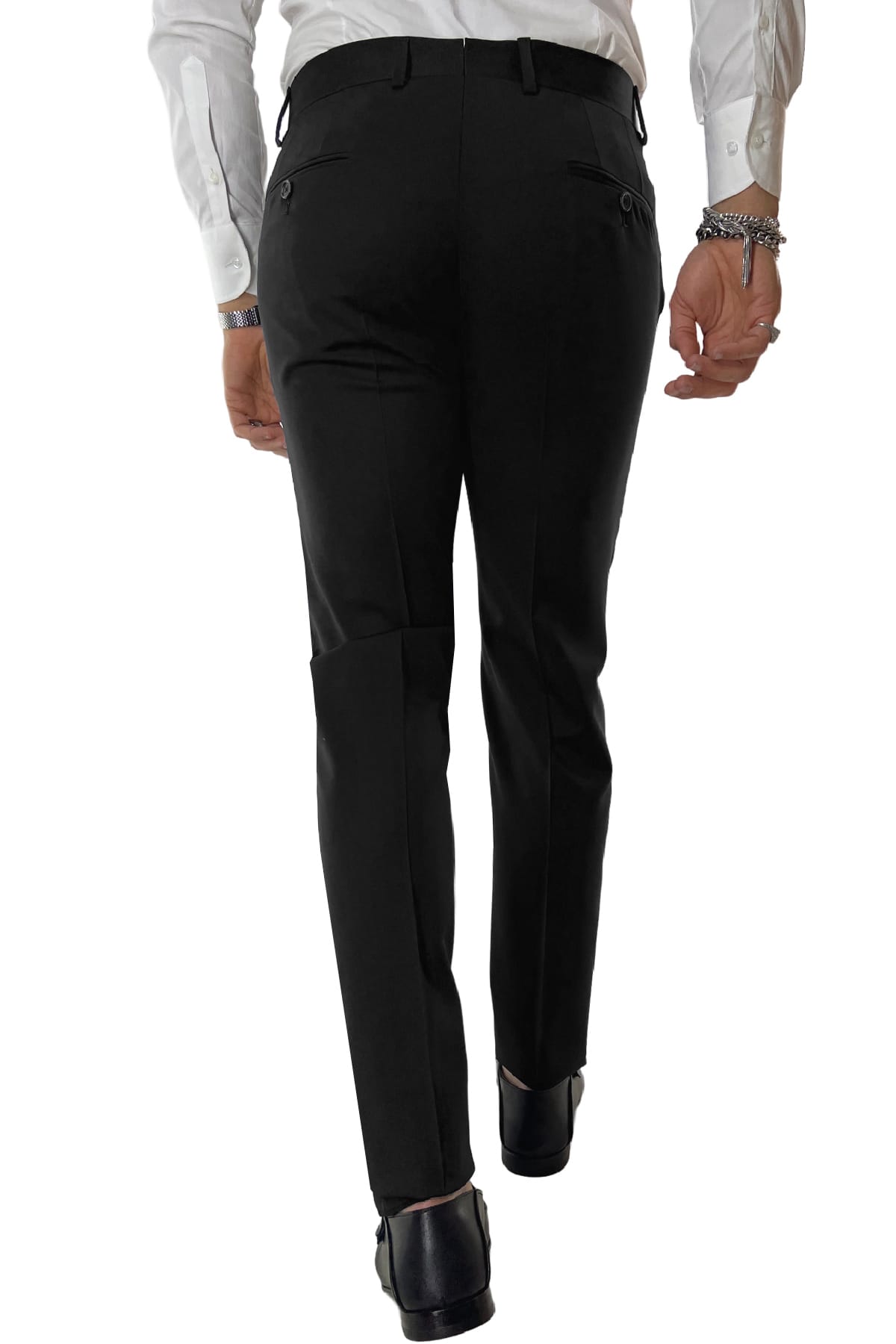 Pantalone uomo nero tasca america in fresco lana 100% Vitale Barberis Canonico