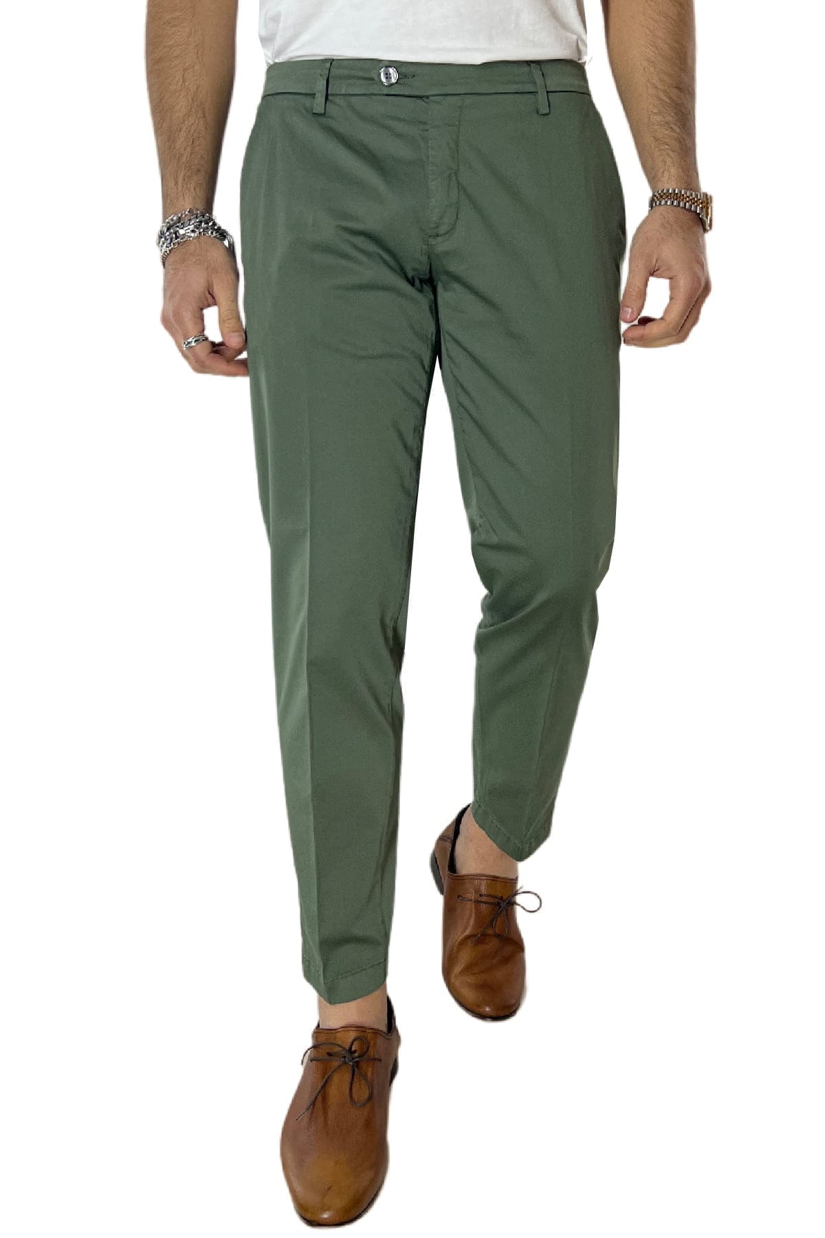Pantalone uomo verde in Cotone  tasca america leggermente elastico estivo