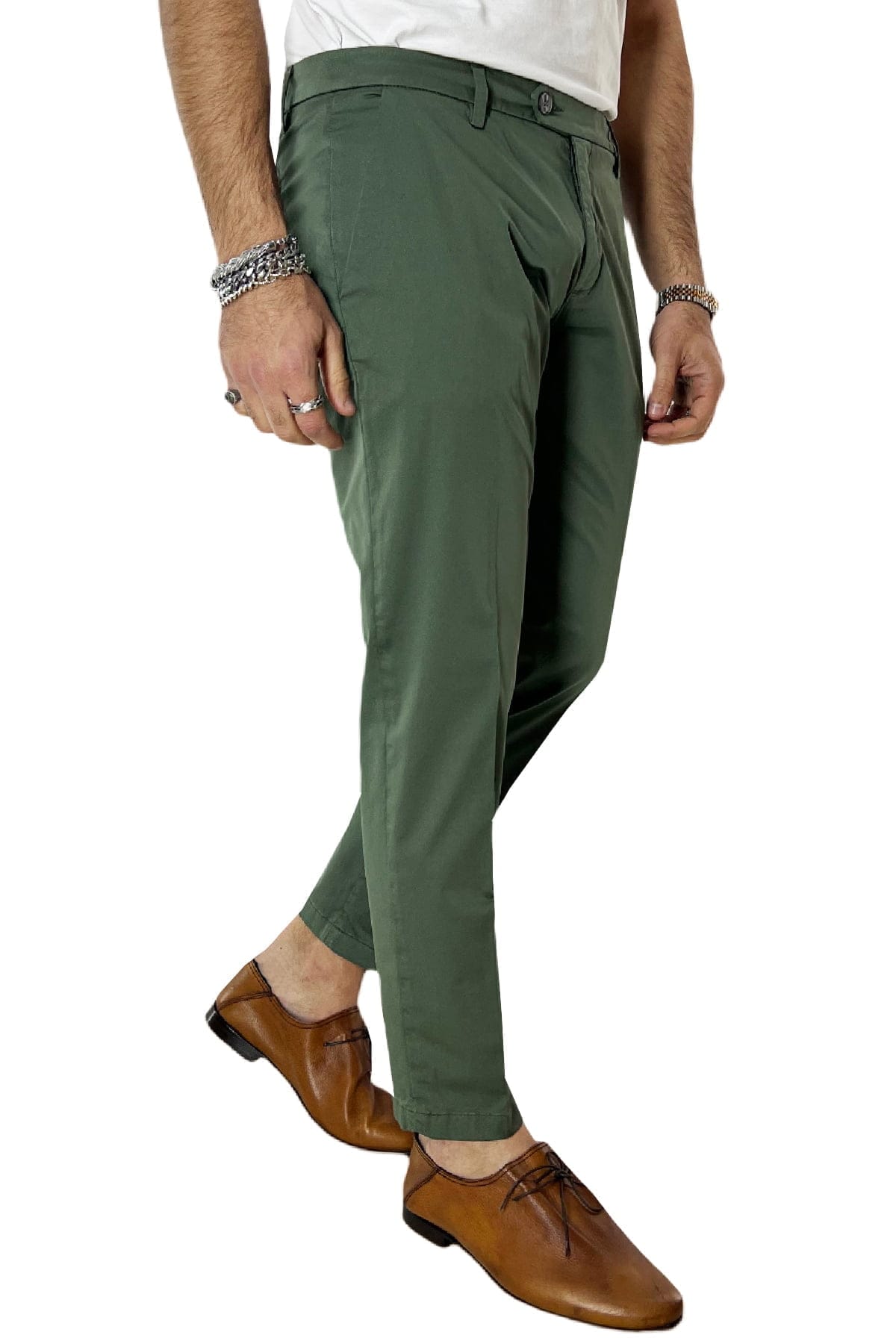 Pantalone uomo verde in Cotone  tasca america leggermente elastico estivo