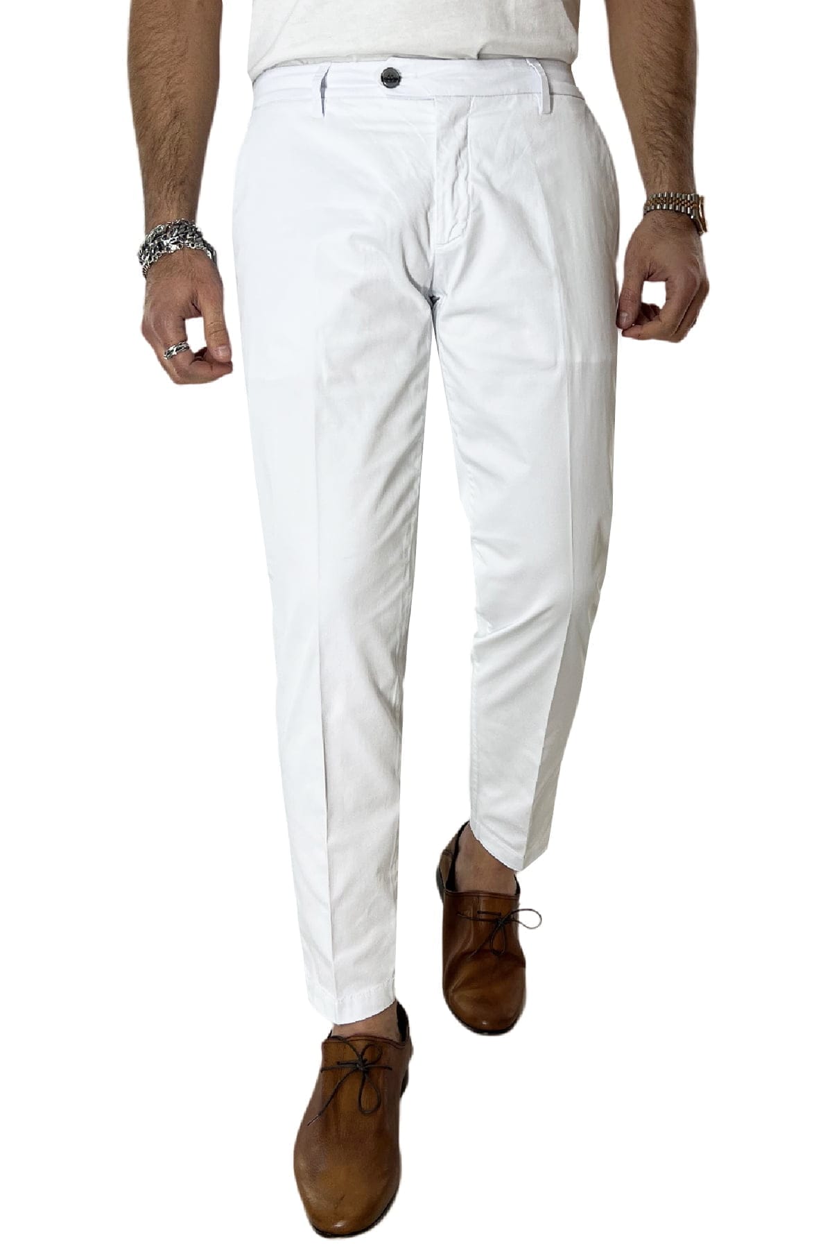 Pantalone uomo bianco in Cotone  tasca america leggermente elastico estivo