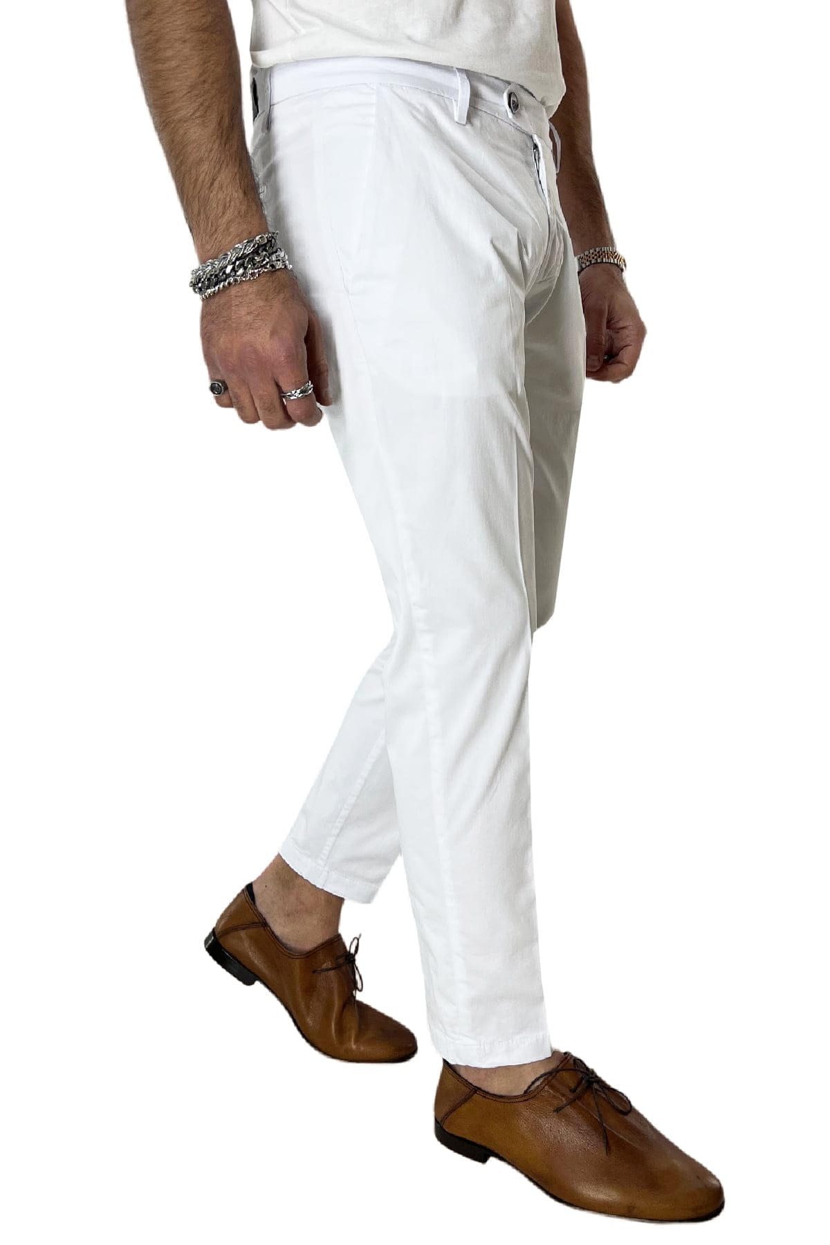 Pantalone uomo bianco in Cotone  tasca america leggermente elastico estivo