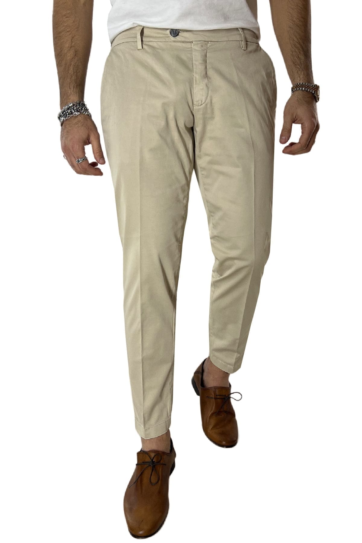 Pantalone uomo beige in Cotone  tasca america leggermente elastico estivo