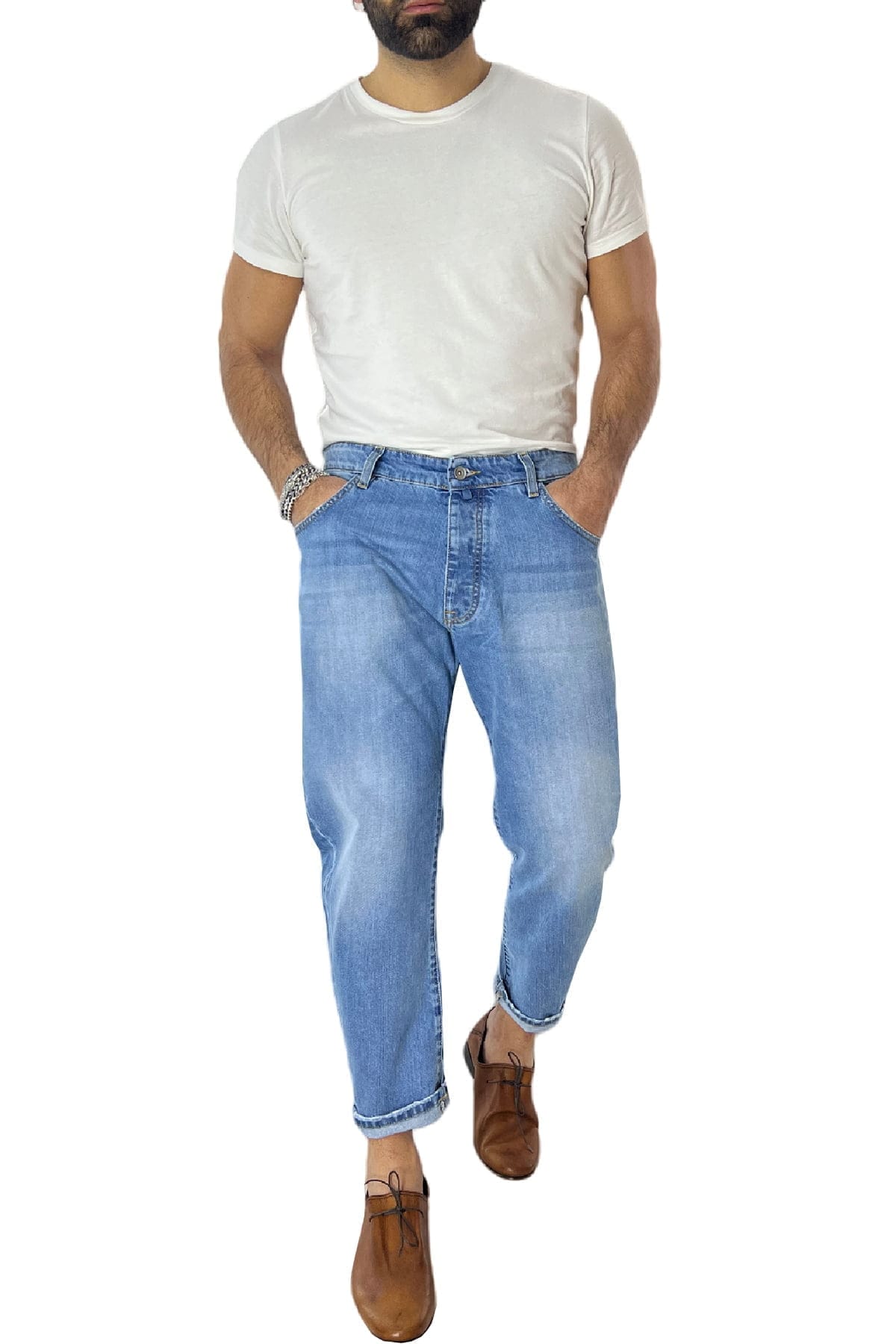 Jeans da uomo lavaggio chiaro modello 5 tasche regular fit made in italy