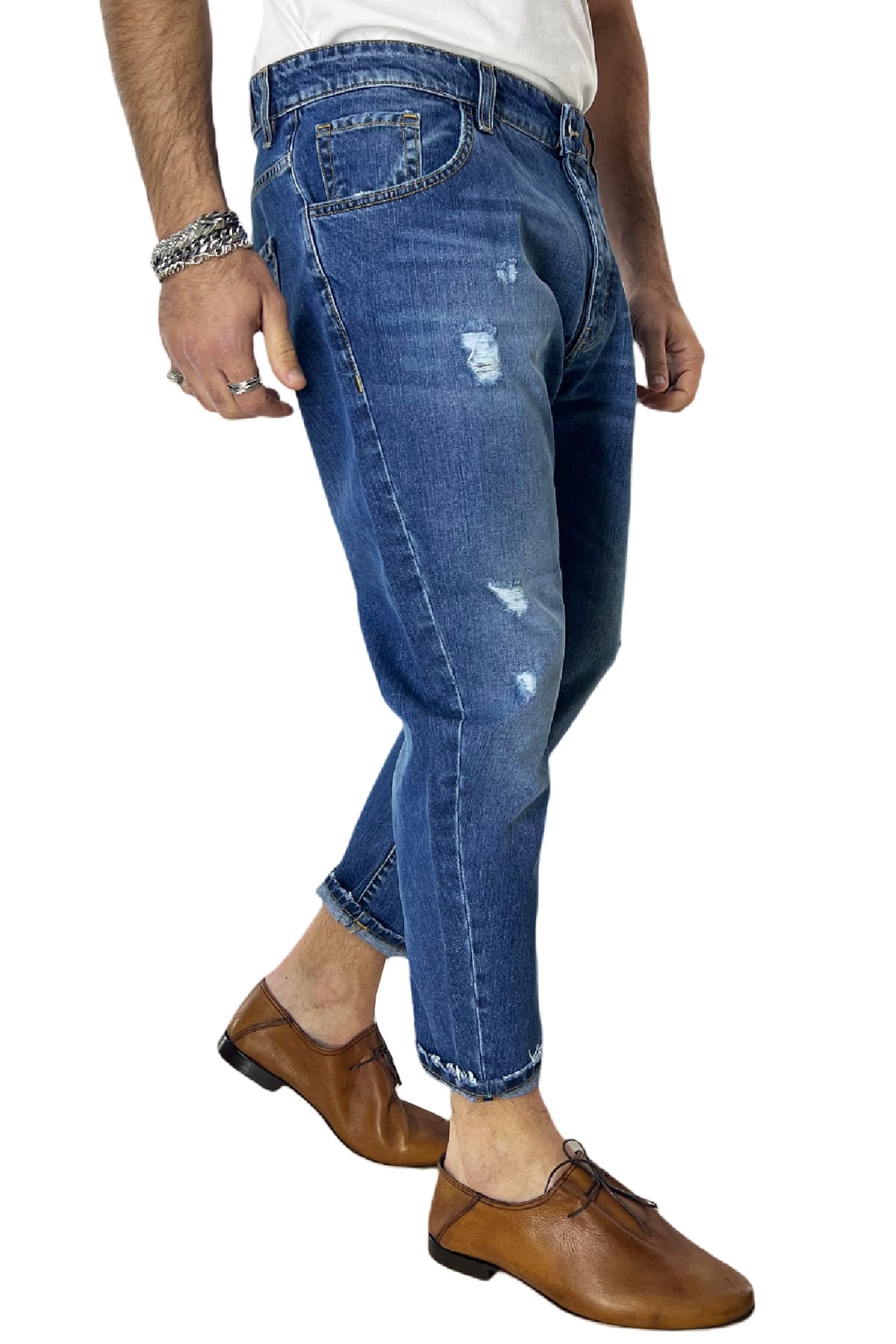 Jeans strappati da uomo con sfumature bianche regular fit