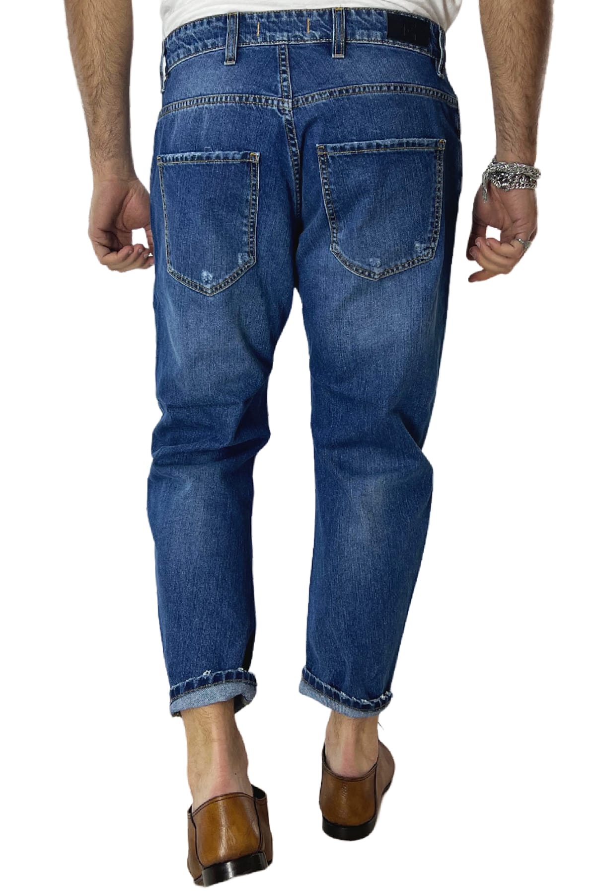 Jeans strappati da uomo con sfumature bianche regular fit
