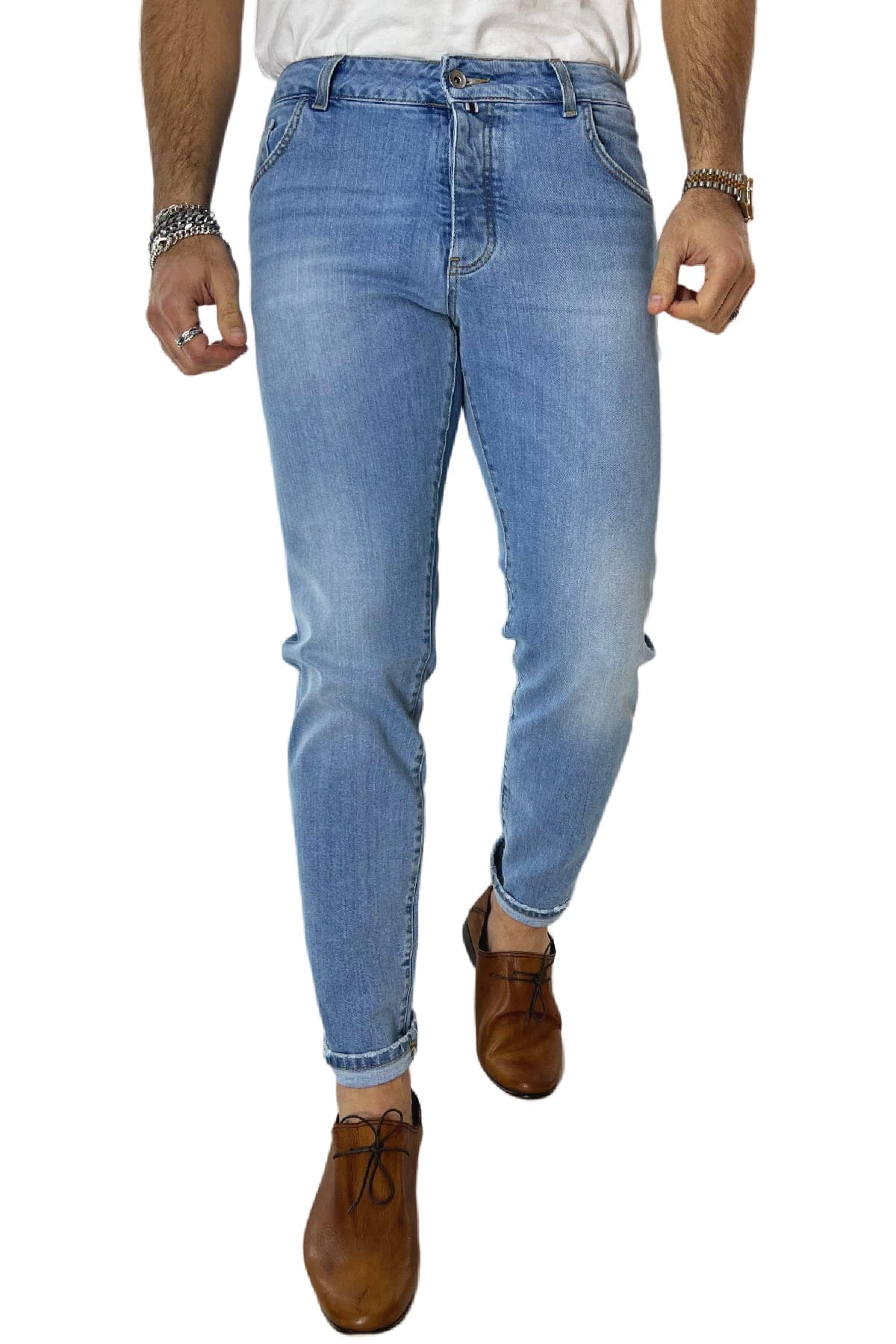 Jeans da uomo lavaggio chiaro modello 5 tasche slim fit made in italy
