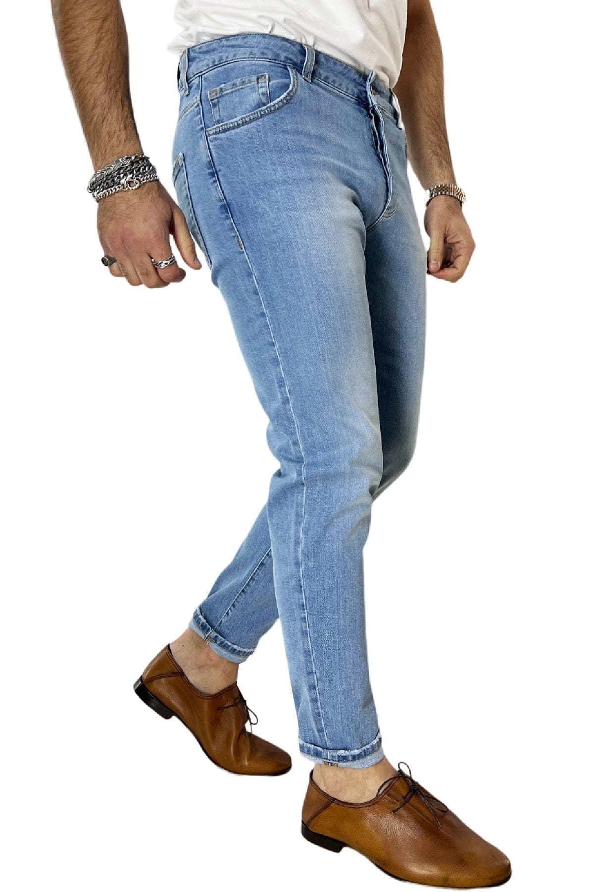 Jeans da uomo lavaggio chiaro modello 5 tasche slim fit made in italy