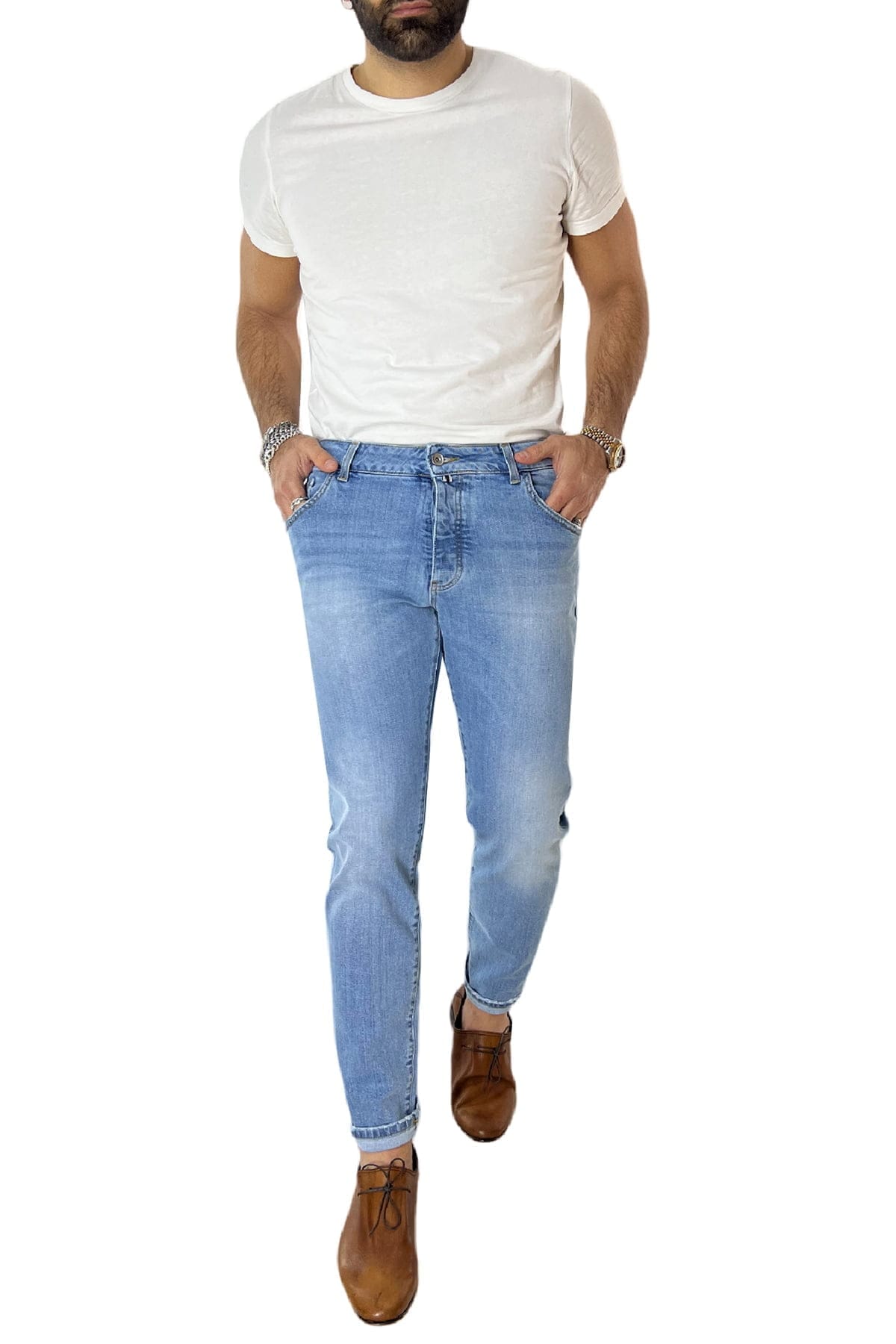 Jeans da uomo lavaggio chiaro modello 5 tasche slim fit made in italy