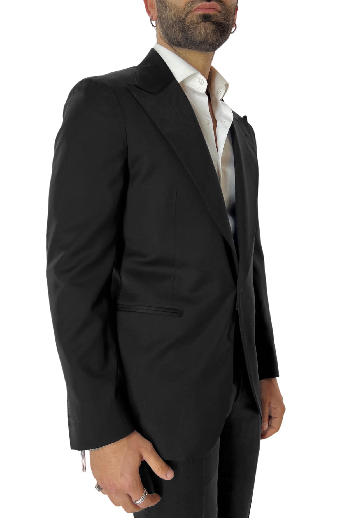 Giacca uomo monopetto nera rever a lancia in fresco lana 100% Vitale Barberis Canonico