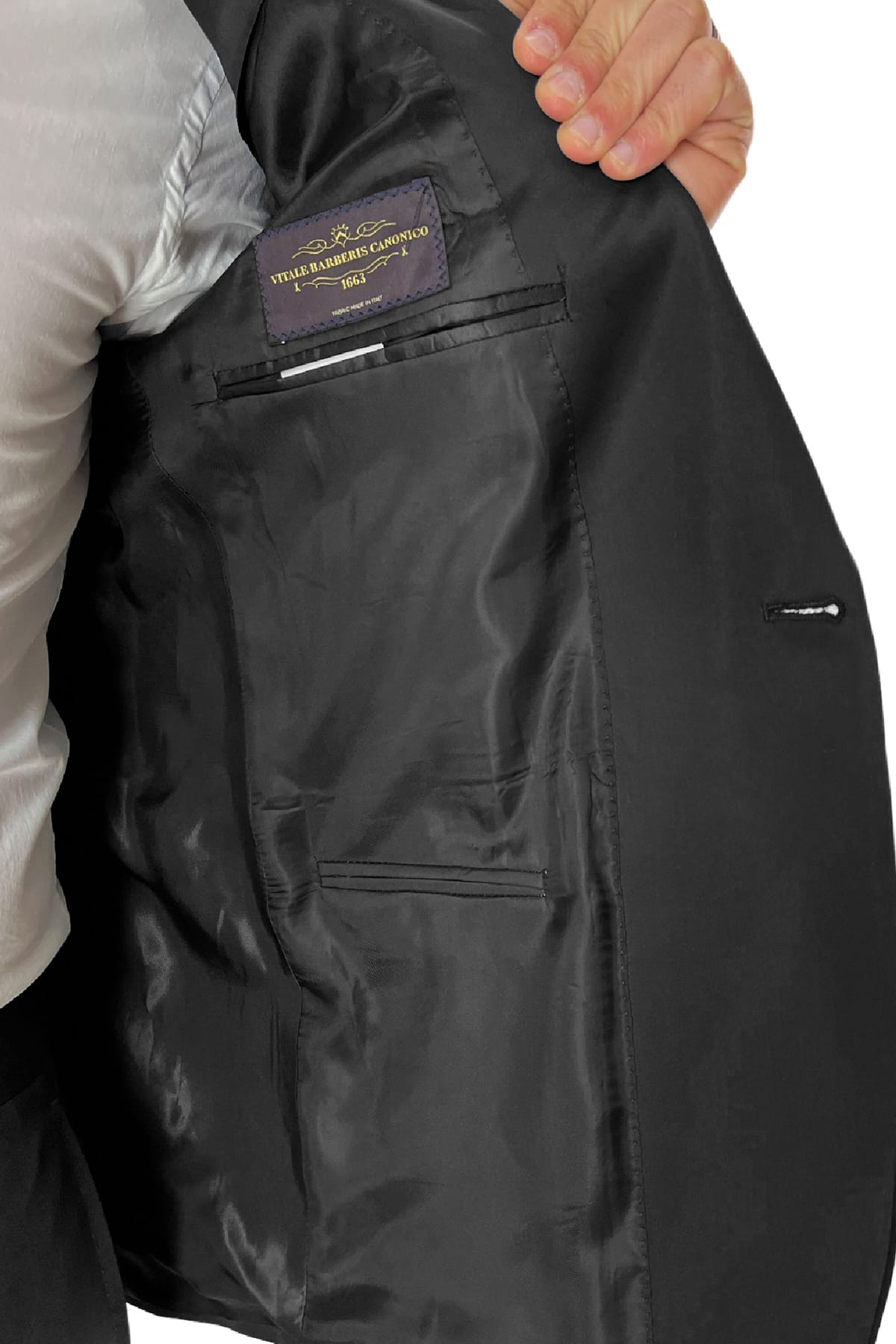 Giacca uomo monopetto nera rever a lancia in fresco lana 100% Vitale Barberis Canonico