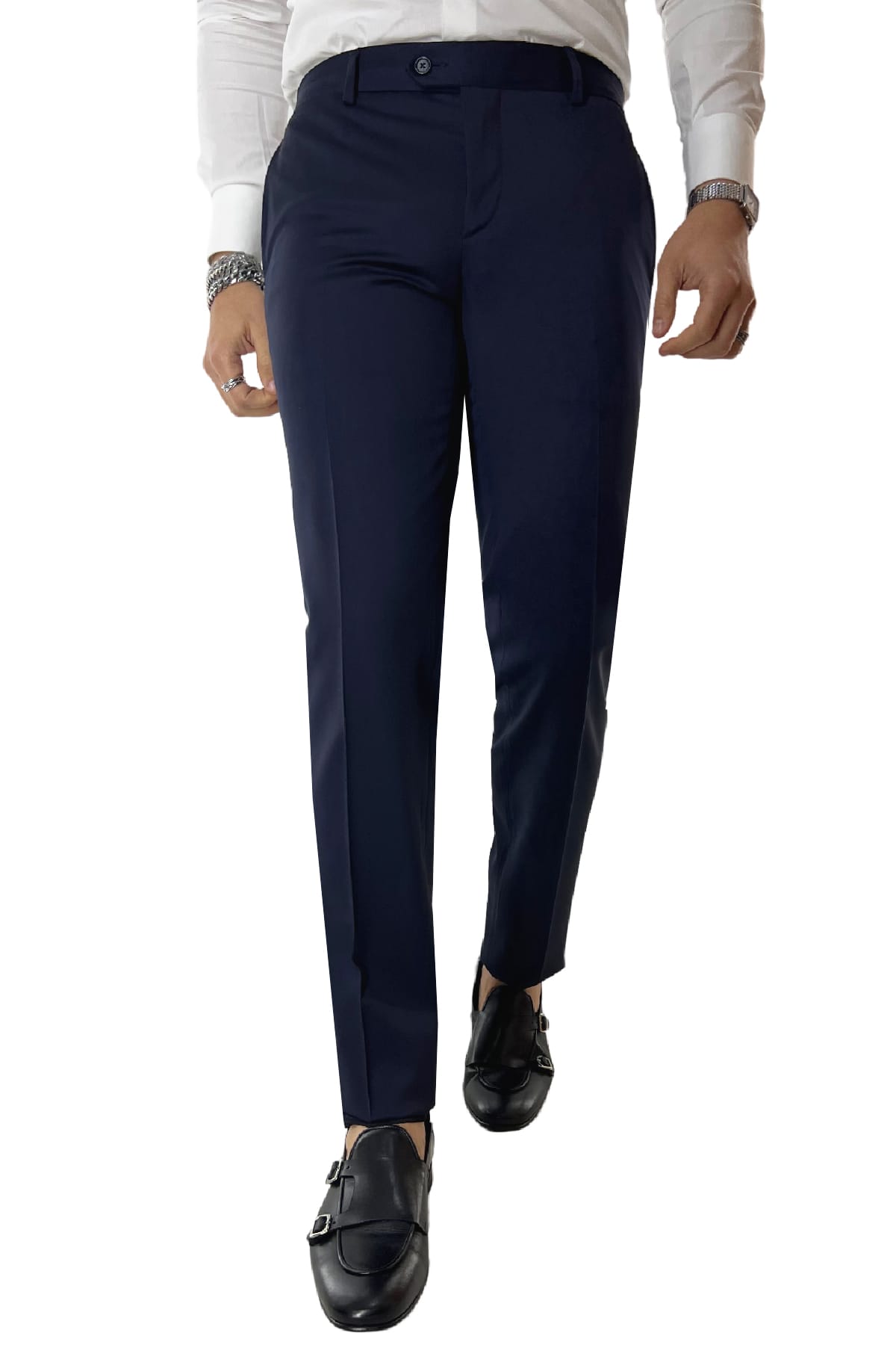 Pantalone uomo Blu Navy tasca america in fresco lana 100% Vitale Barberis Canonico
