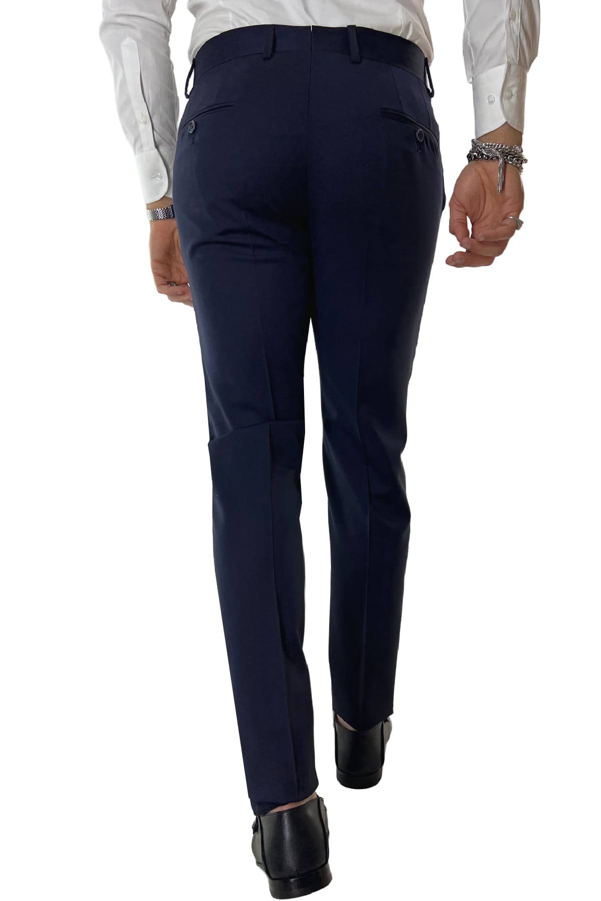 Pantalone uomo Blu Navy tasca america in fresco lana 100% Vitale Barberis Canonico