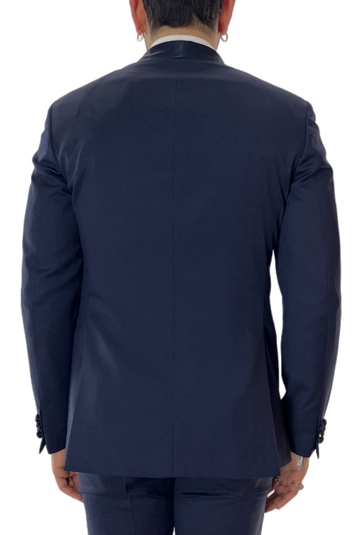 Giacca smoking da uomo monopetto blu navy rever a scialle blu in fresco lana 100% Vitale Barberis Canonico