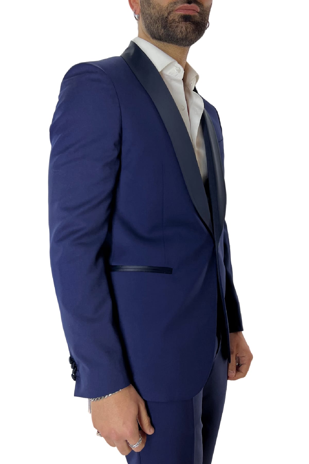 Giacca smoking da uomo monopetto royal blu rever a scialle blu in fresco lana 100% Vitale Barberis Canonico
