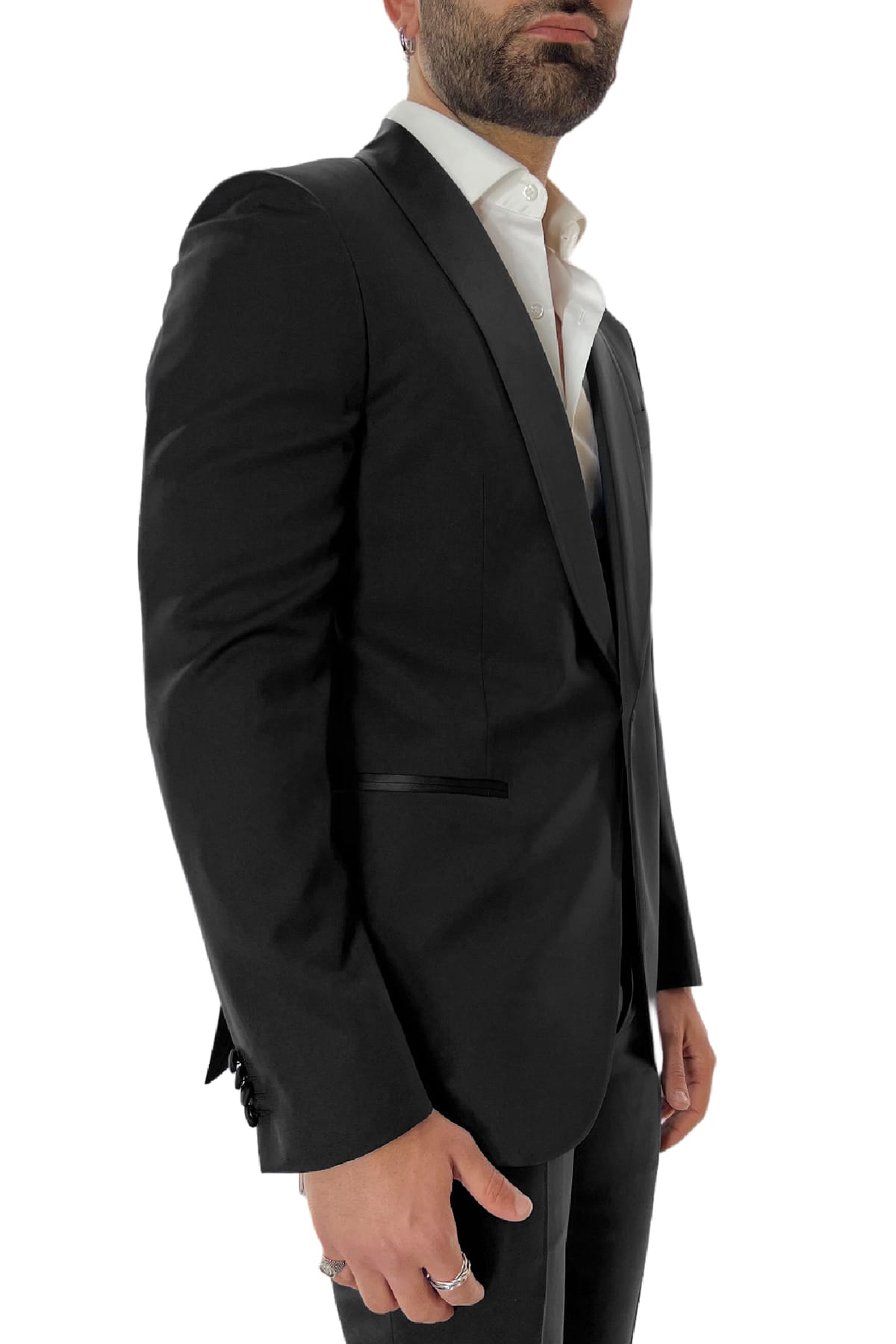 Giacca smoking da uomo monopetto nera  rever a scialle nero in fresco lana 100% Vitale Barberis Canonico