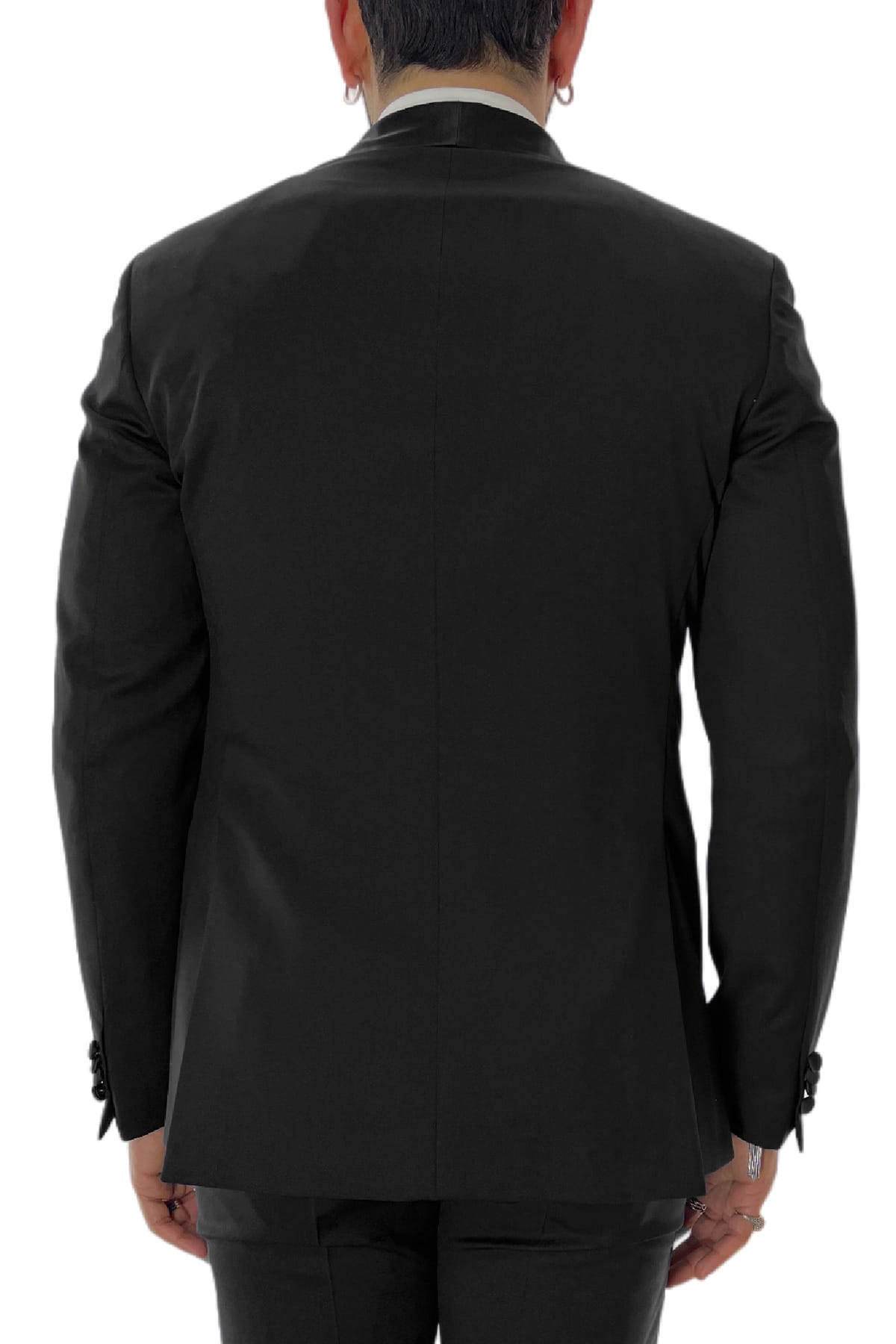 Giacca smoking da uomo monopetto nera  rever a scialle nero in fresco lana 100% Vitale Barberis Canonico