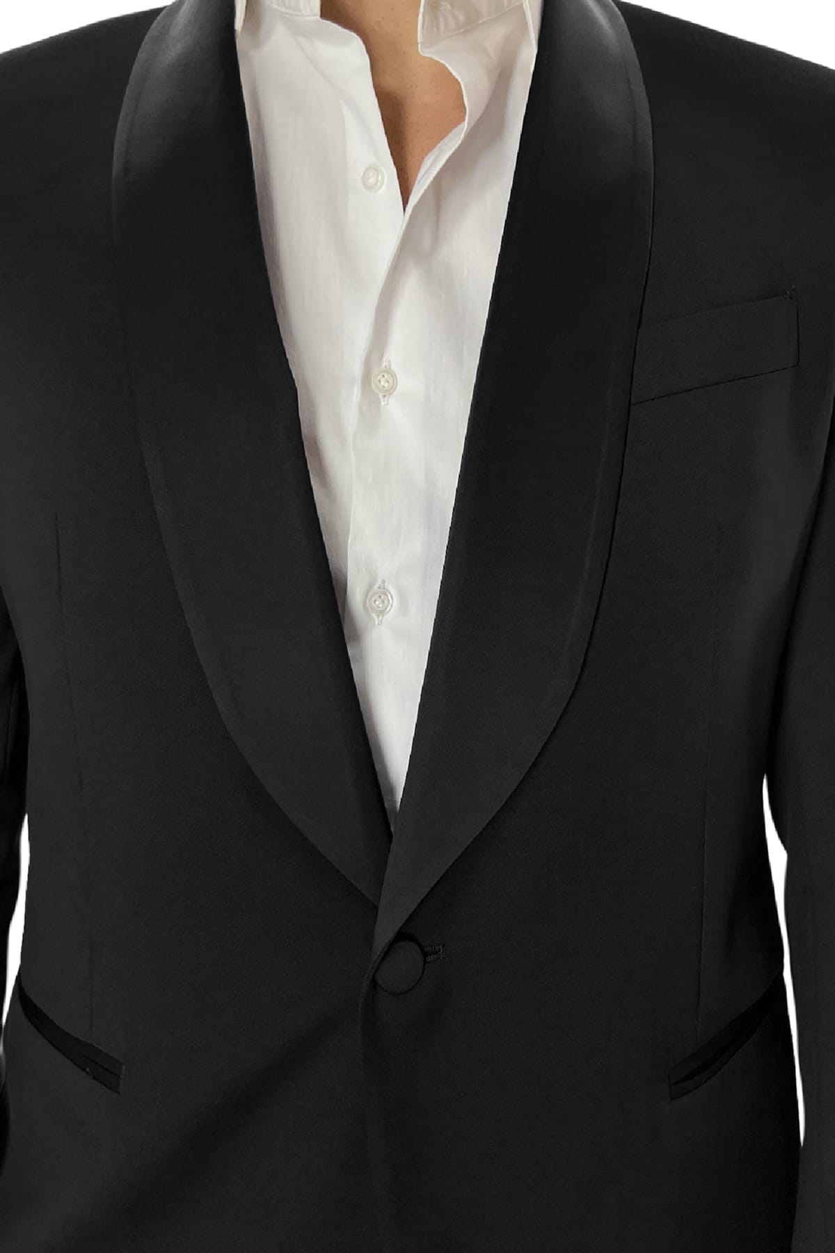 Giacca smoking da uomo monopetto nera  rever a scialle nero in fresco lana 100% Vitale Barberis Canonico