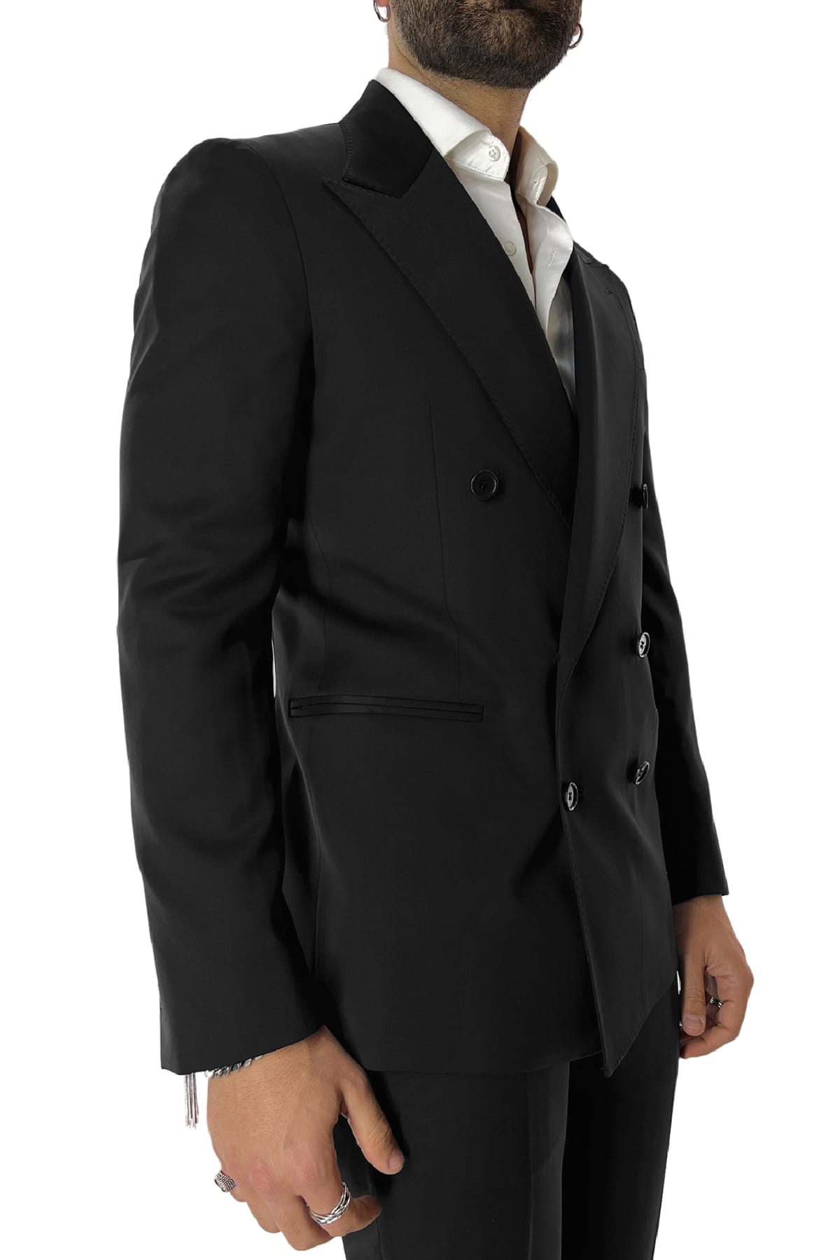 Giacca uomo doppiopetto nera rever a lancia in fresco lana 100% Vitale Barberis Canonico