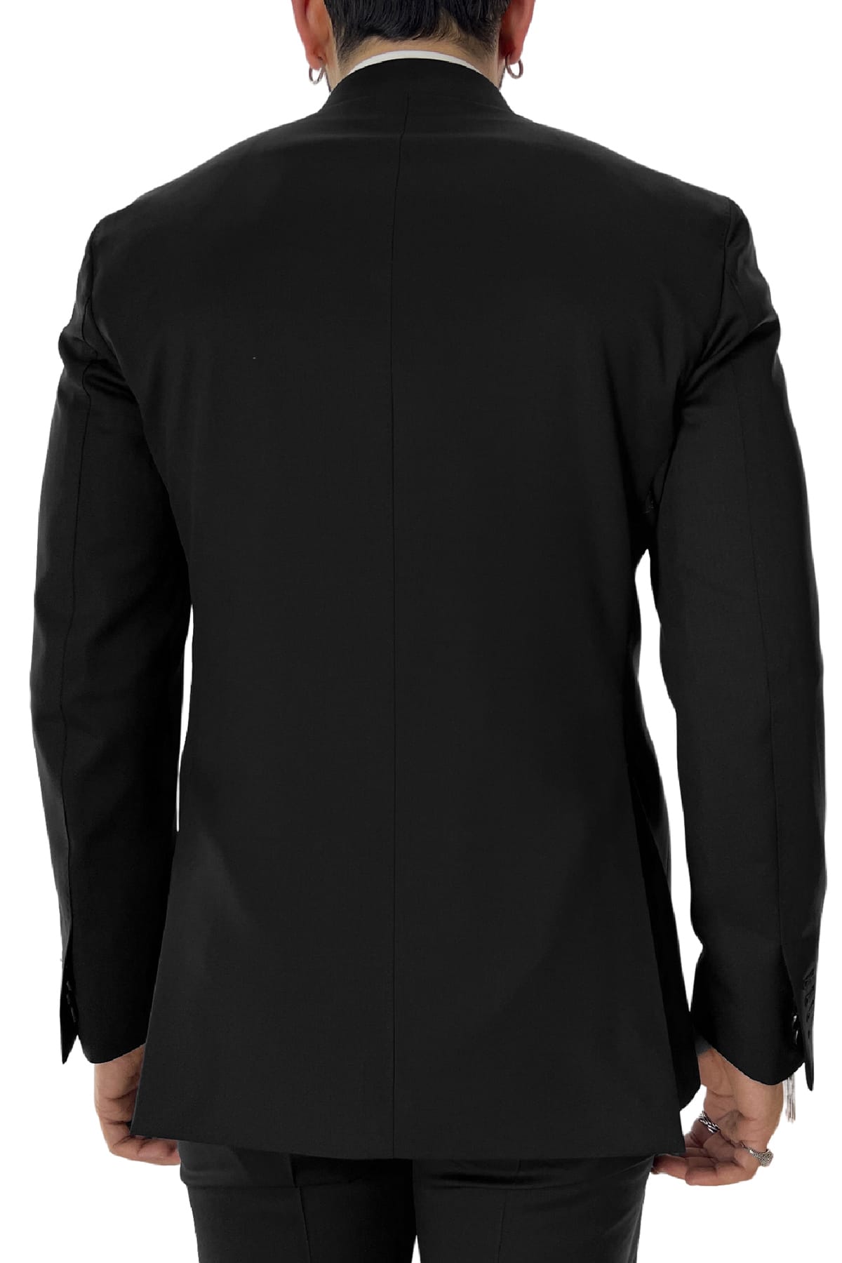Giacca uomo doppiopetto nera rever a lancia in fresco lana 100% Vitale Barberis Canonico