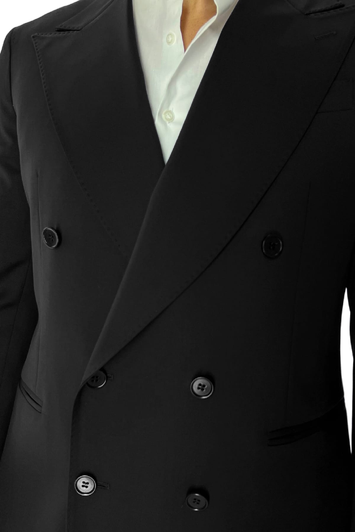 Giacca uomo doppiopetto nera rever a lancia in fresco lana 100% Vitale Barberis Canonico