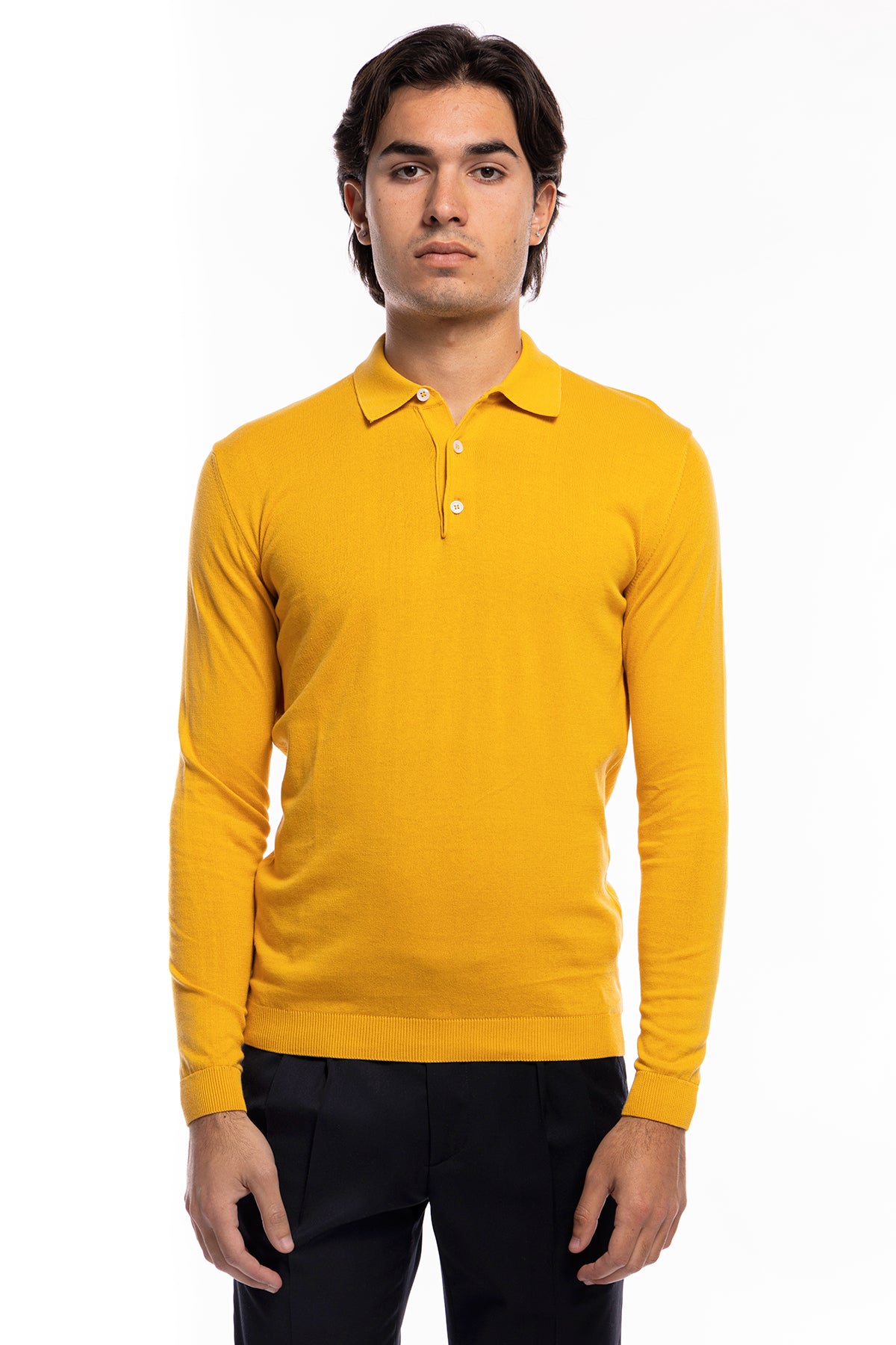 Polo da uomo Manica lunga in cotone 100% leggermente elastica Made in Italy