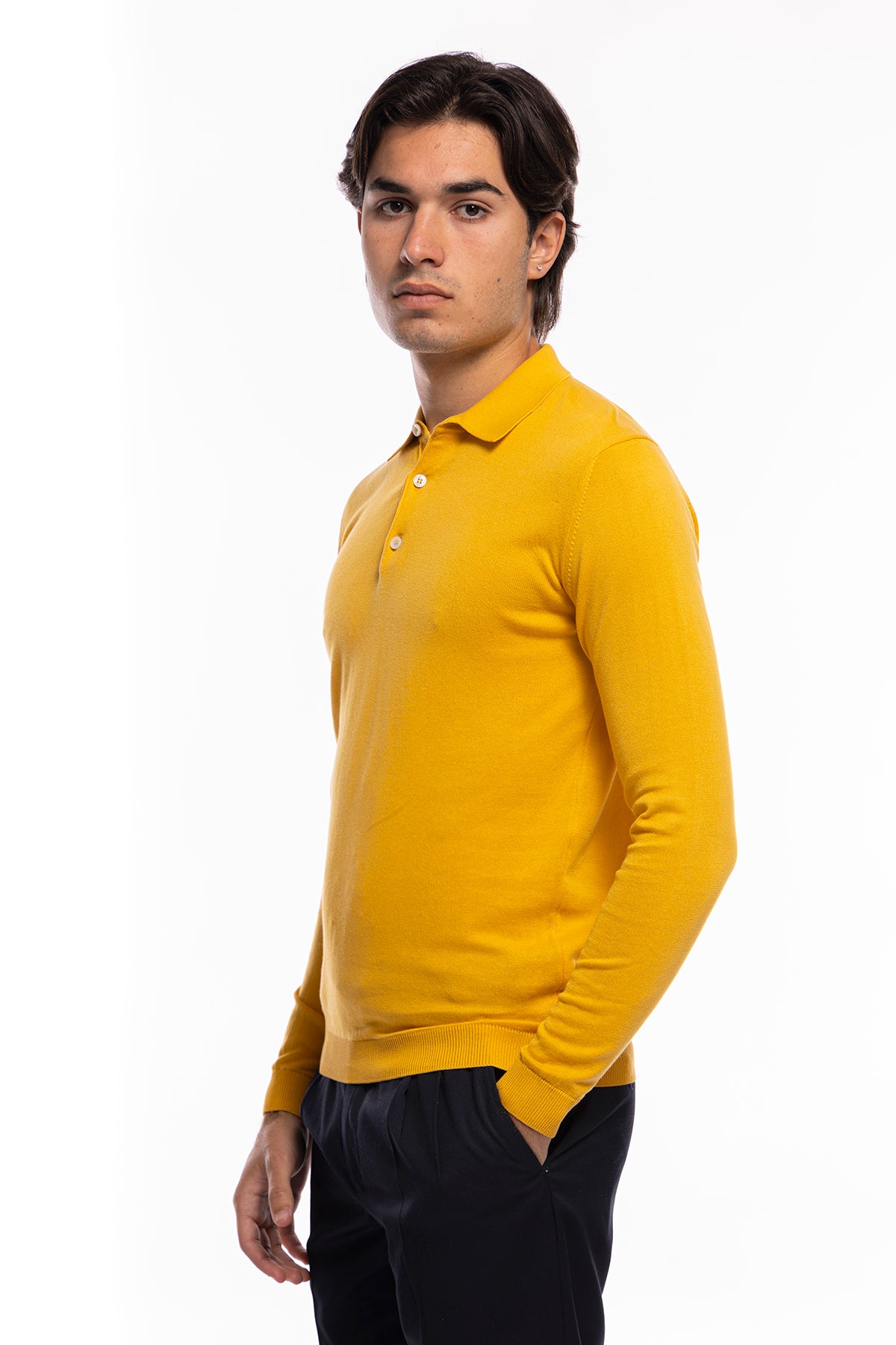 Polo da uomo Manica lunga in cotone 100% leggermente elastica Made in Italy