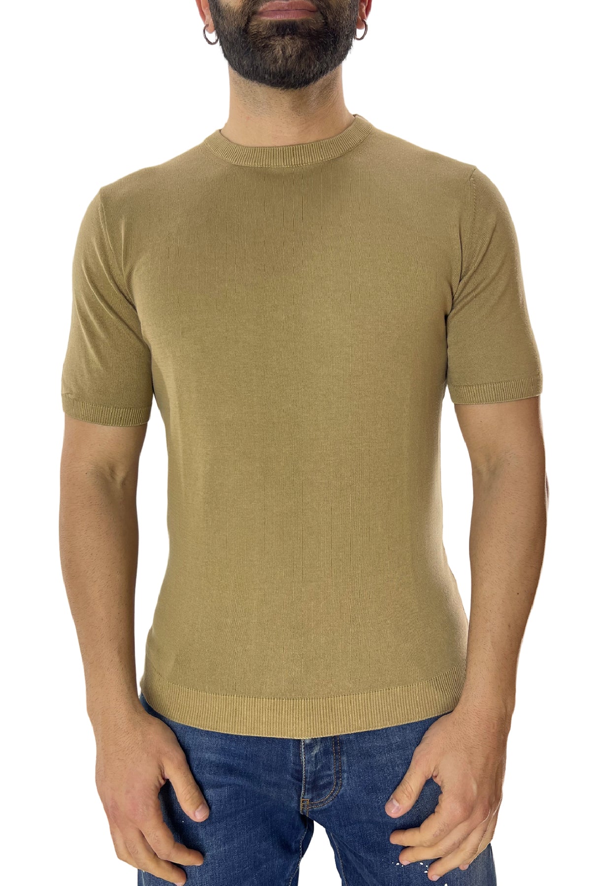 Maglioncino girocollo da uomo in cotone 100% Maniche corte made in Italy