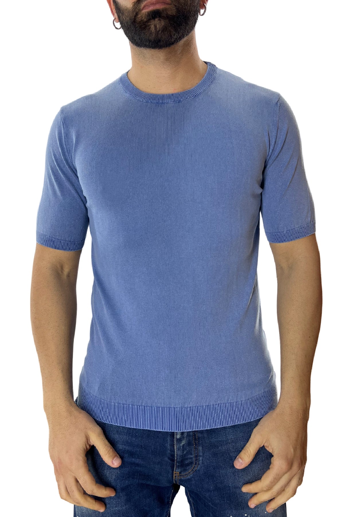 Maglioncino girocollo da uomo in cotone 100% Stone wash Maniche corte made in Italy