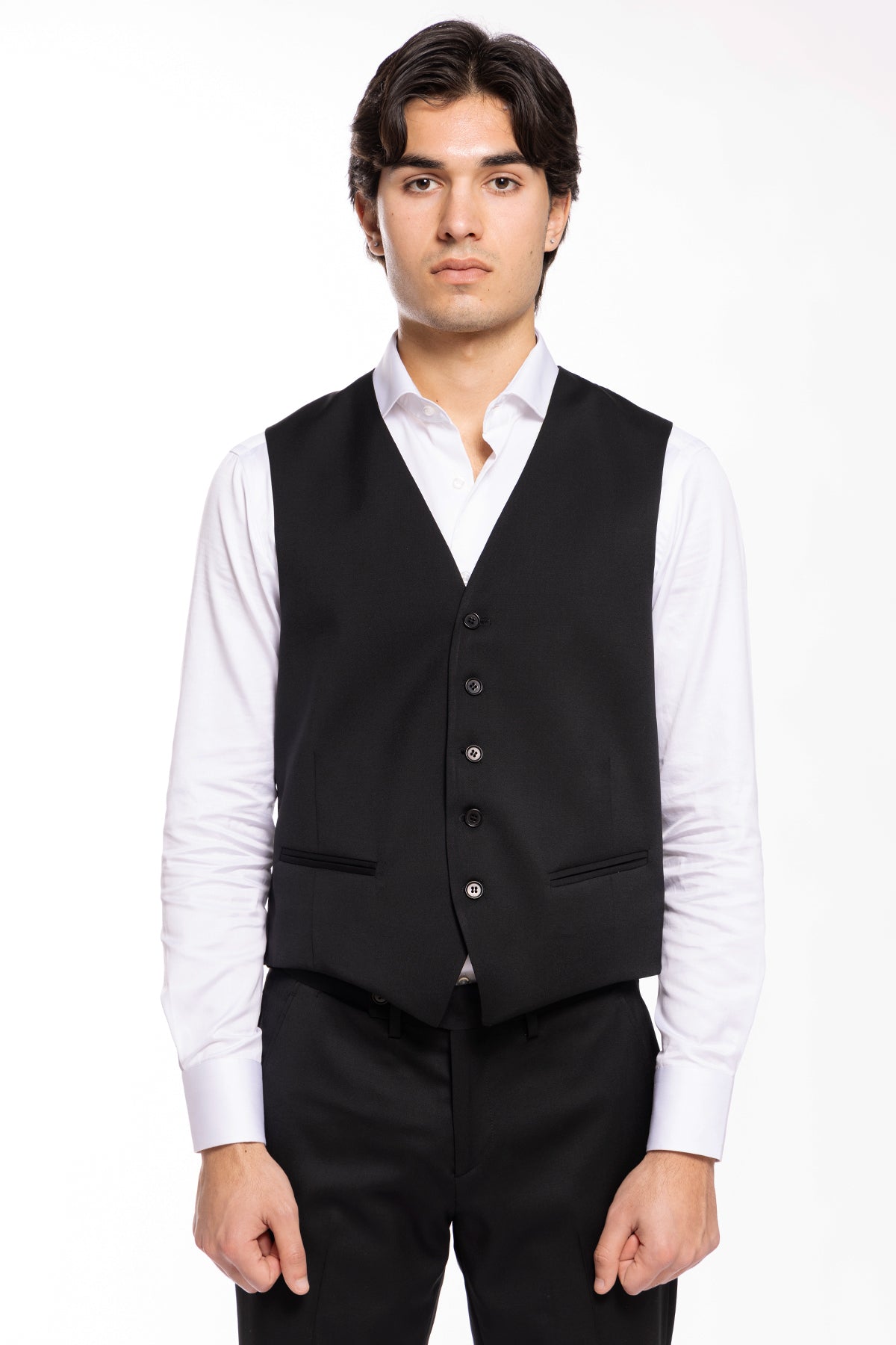 Gilet uomo monopetto nero da cerimonia in fresco lana slim fit Vitale Barberis Canonico