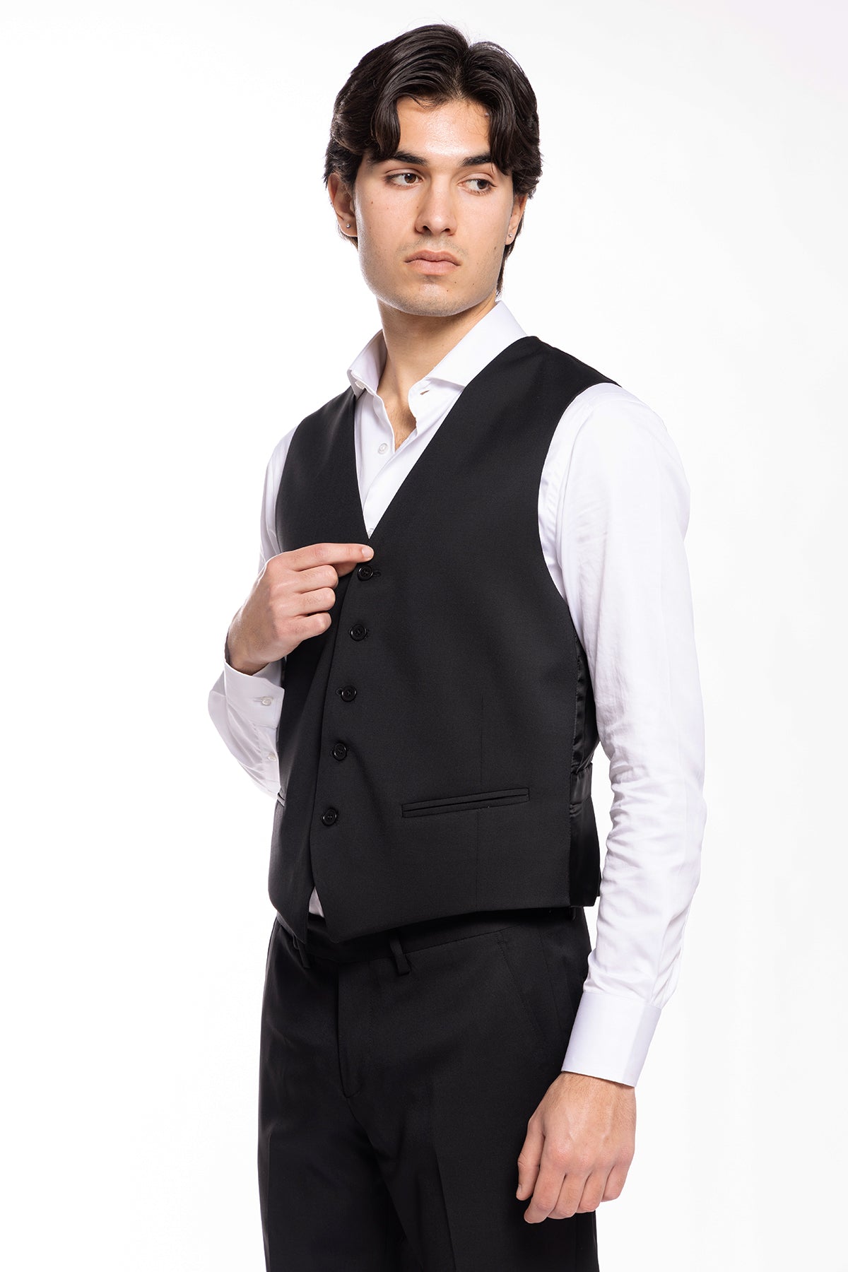 Gilet uomo monopetto nero da cerimonia in fresco lana slim fit Vitale Barberis Canonico