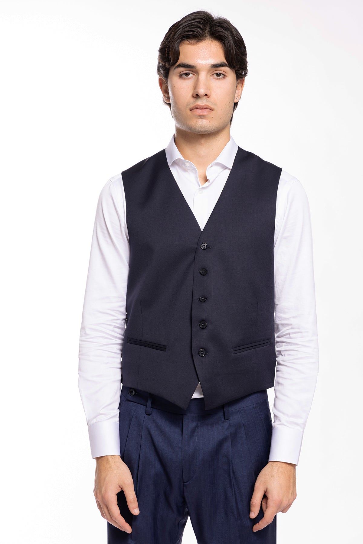 Gilet uomo monopetto blu navy da cerimonia in fresco lana slim fit Vitale Barberis Canonico