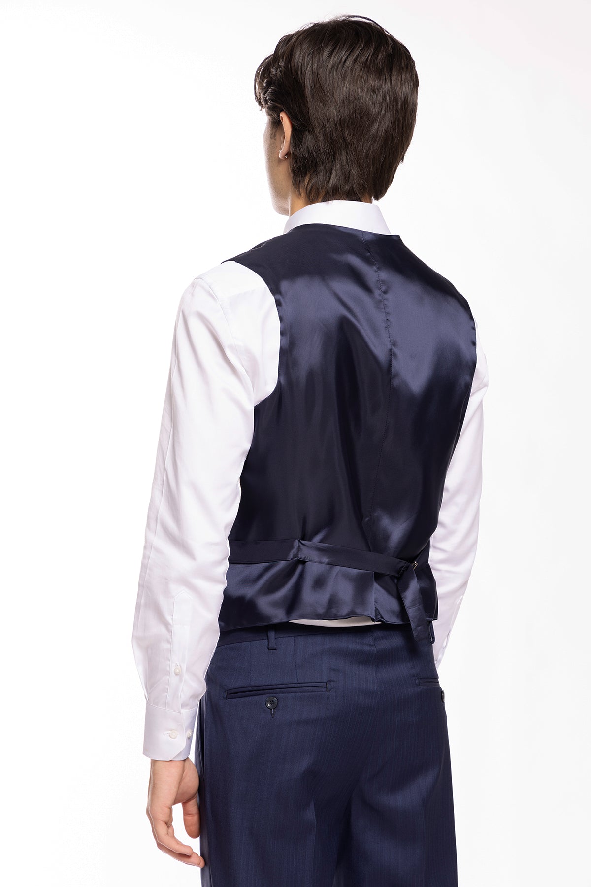 Gilet uomo monopetto blu navy da cerimonia in fresco lana slim fit Vitale Barberis Canonico