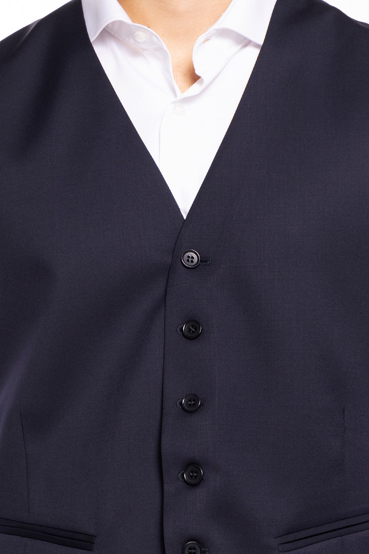Gilet uomo monopetto blu navy da cerimonia in fresco lana slim fit Vitale Barberis Canonico