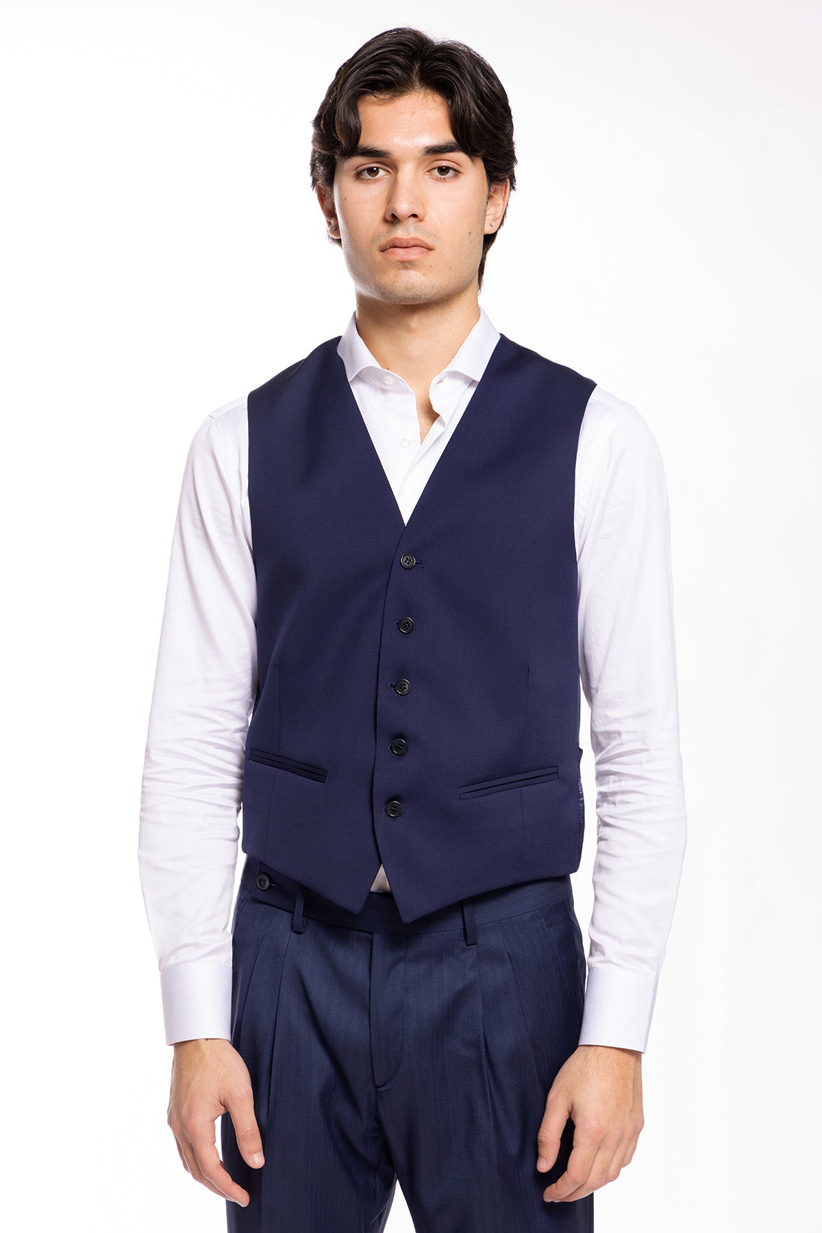 Gilet uomo monopetto royal blu da cerimonia in fresco lana slim fit Vitale Barberis Canonico