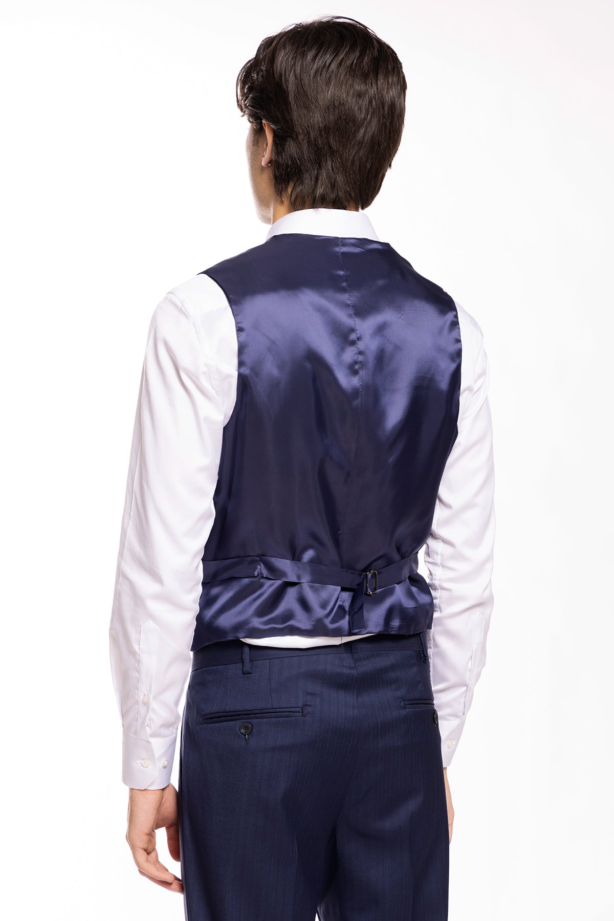 Gilet uomo monopetto royal blu da cerimonia in fresco lana slim fit Vitale Barberis Canonico