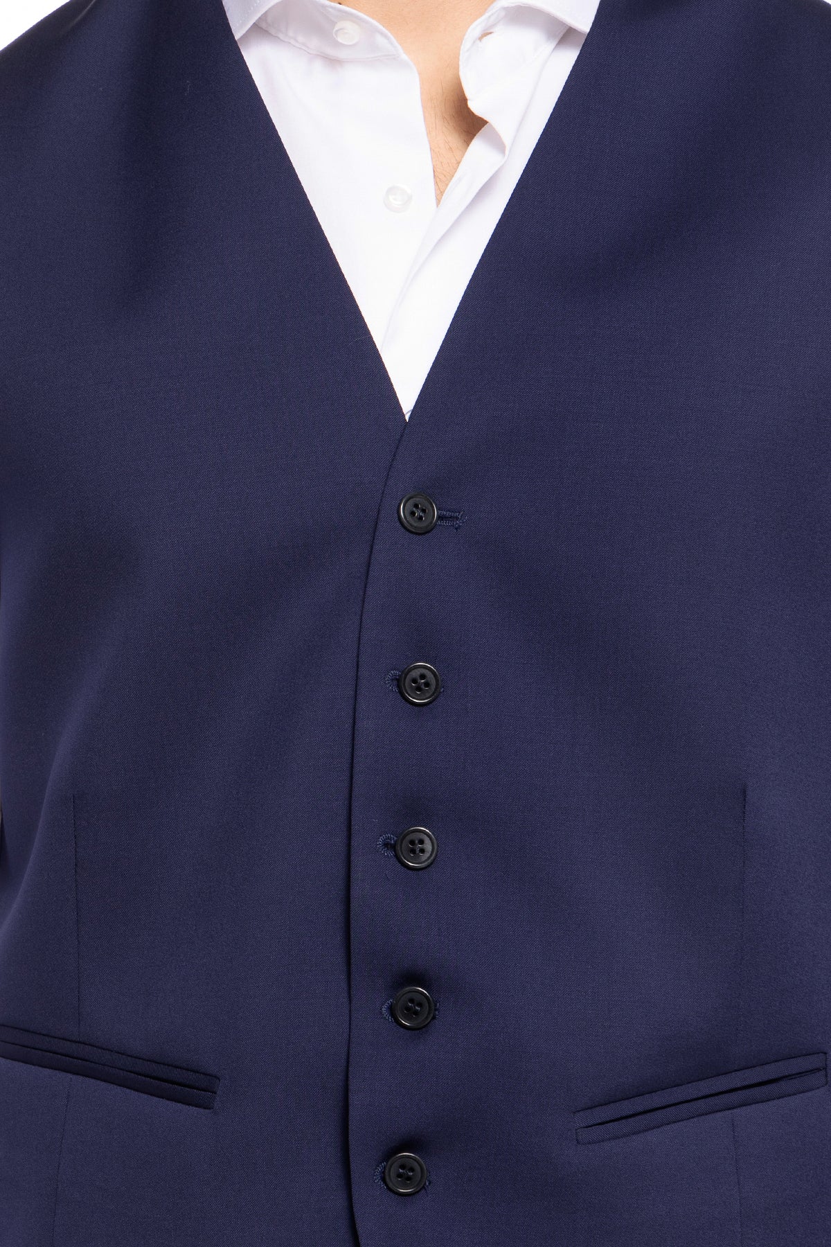 Gilet uomo monopetto royal blu da cerimonia in fresco lana slim fit Vitale Barberis Canonico