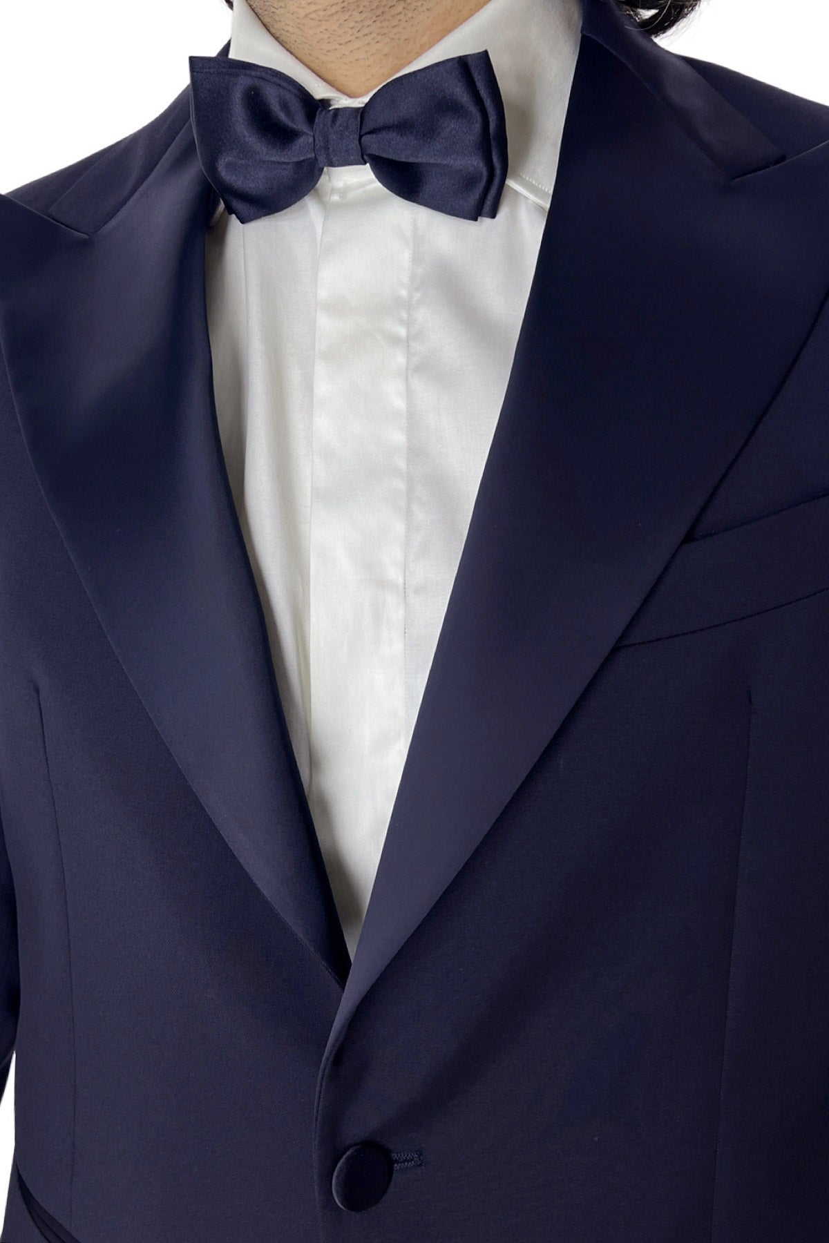 Giacca smoking da uomo monopetto blu navy rever a Lancia blu in fresco lana 100% Vitale Barberis Canonico
